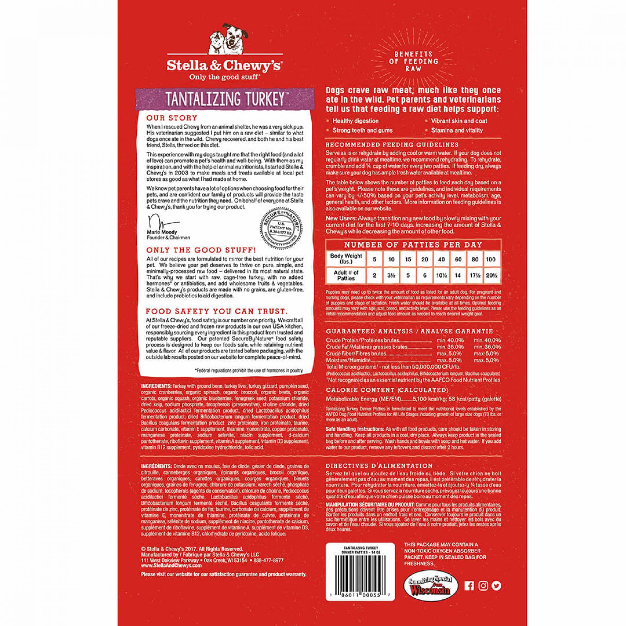 Stella & Chewy's - Dog Freeze-Dried Dinner Patties - Tantalizing Turkey 14oz (397g)