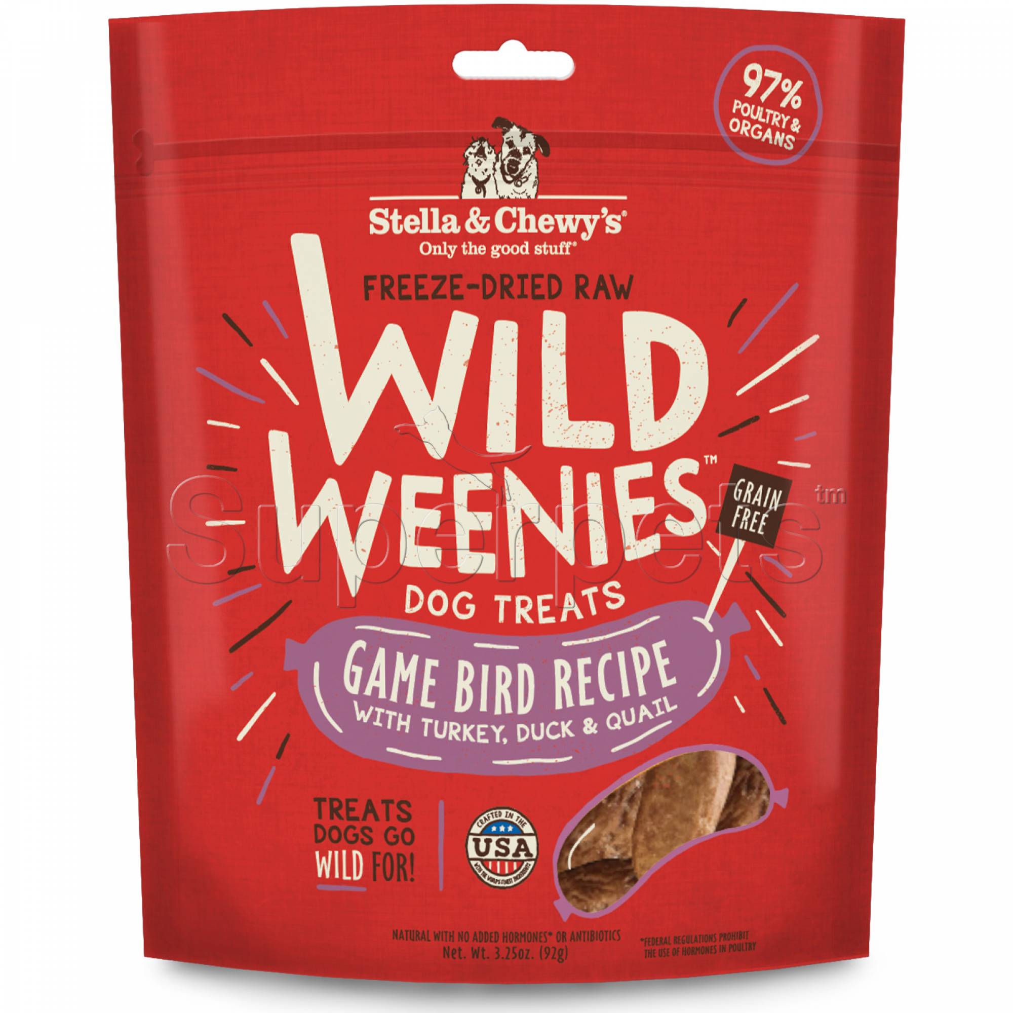 Stella & Chewy's - Dog Freeze-Dried Raw Wild Weenies Treats - Game Bird Recipe with Turkey, Duck & Quail 3.25oz (92g)