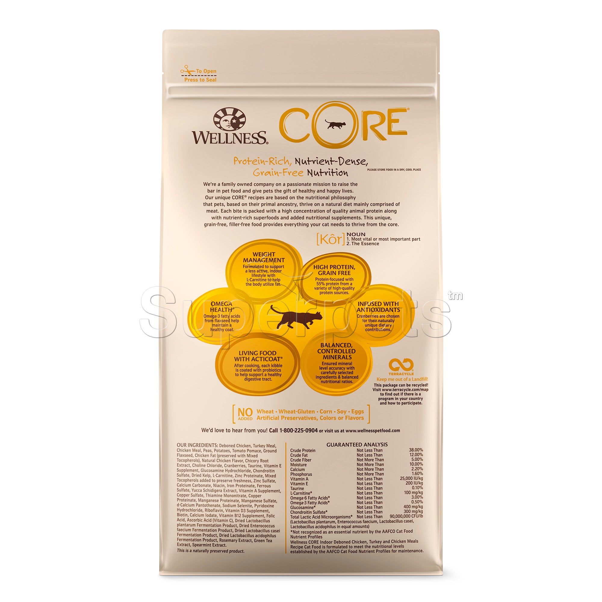 Wellness - Cat Dry Core Grain-Free Indoor Deboned Chicken, Turkey & Chicken Meals Recipe 5lb (2.2kg)