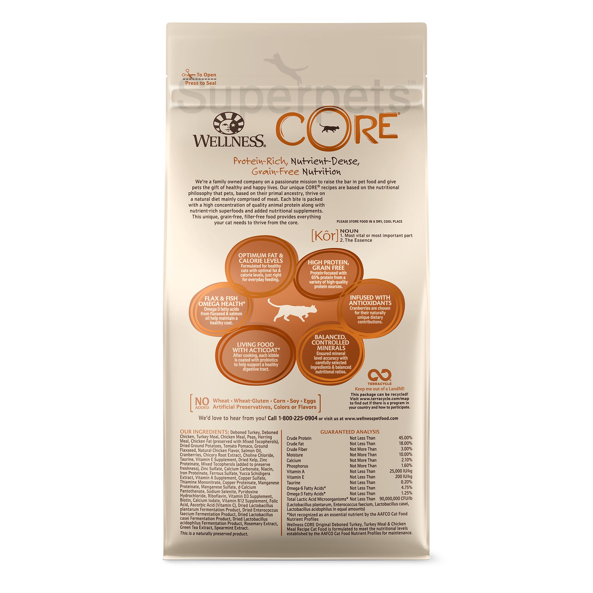 Wellness - Cat Dry Core Grain-Free Original Deboned Turkey, Turkey Meal & Chicken Meal Recipe 2lb (0.9kg)