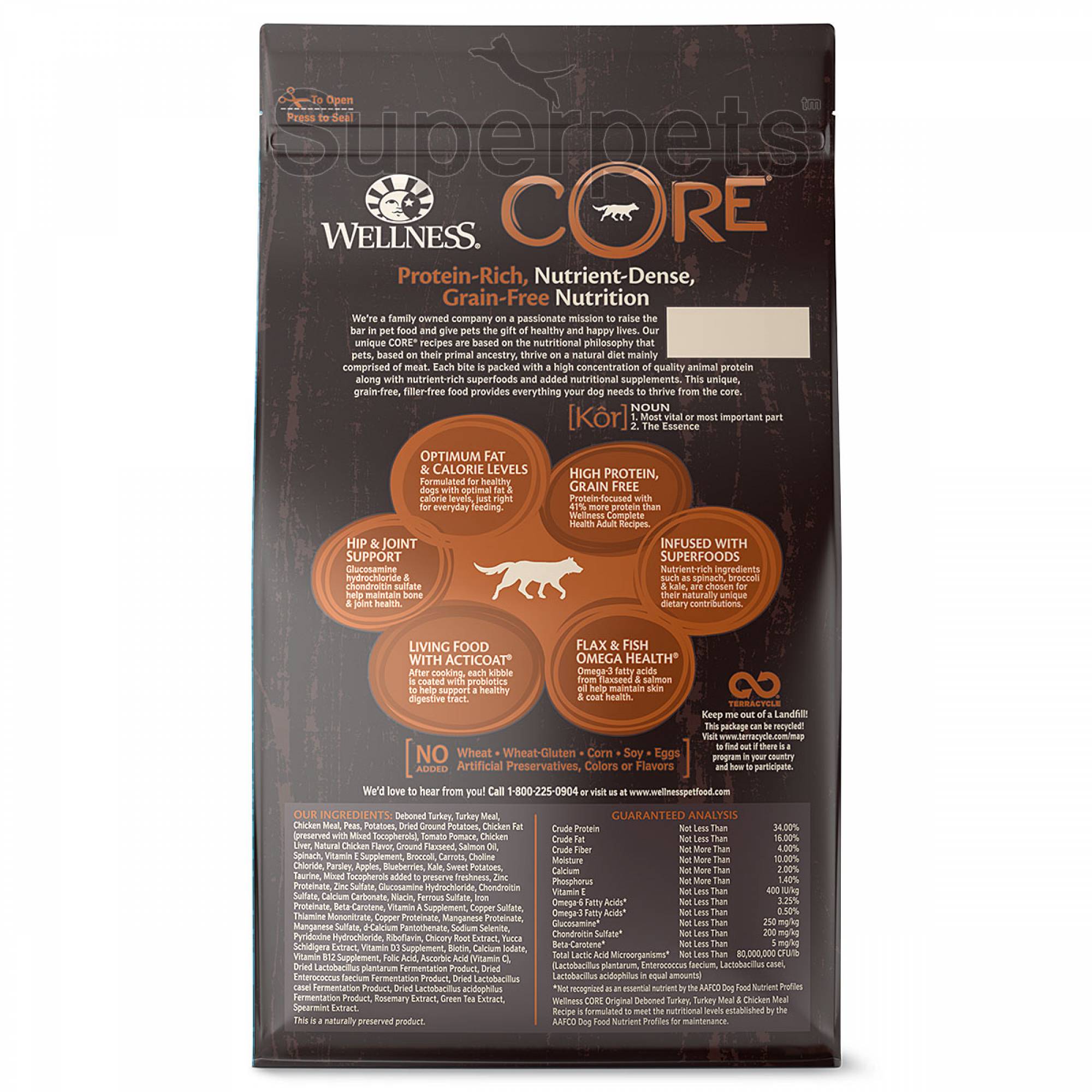 Wellness - Dog Dry Core Grain-Free Original Deboned Turkey, Turkey Meal & Chicken Meal Recipe 4lb (1.8kg)