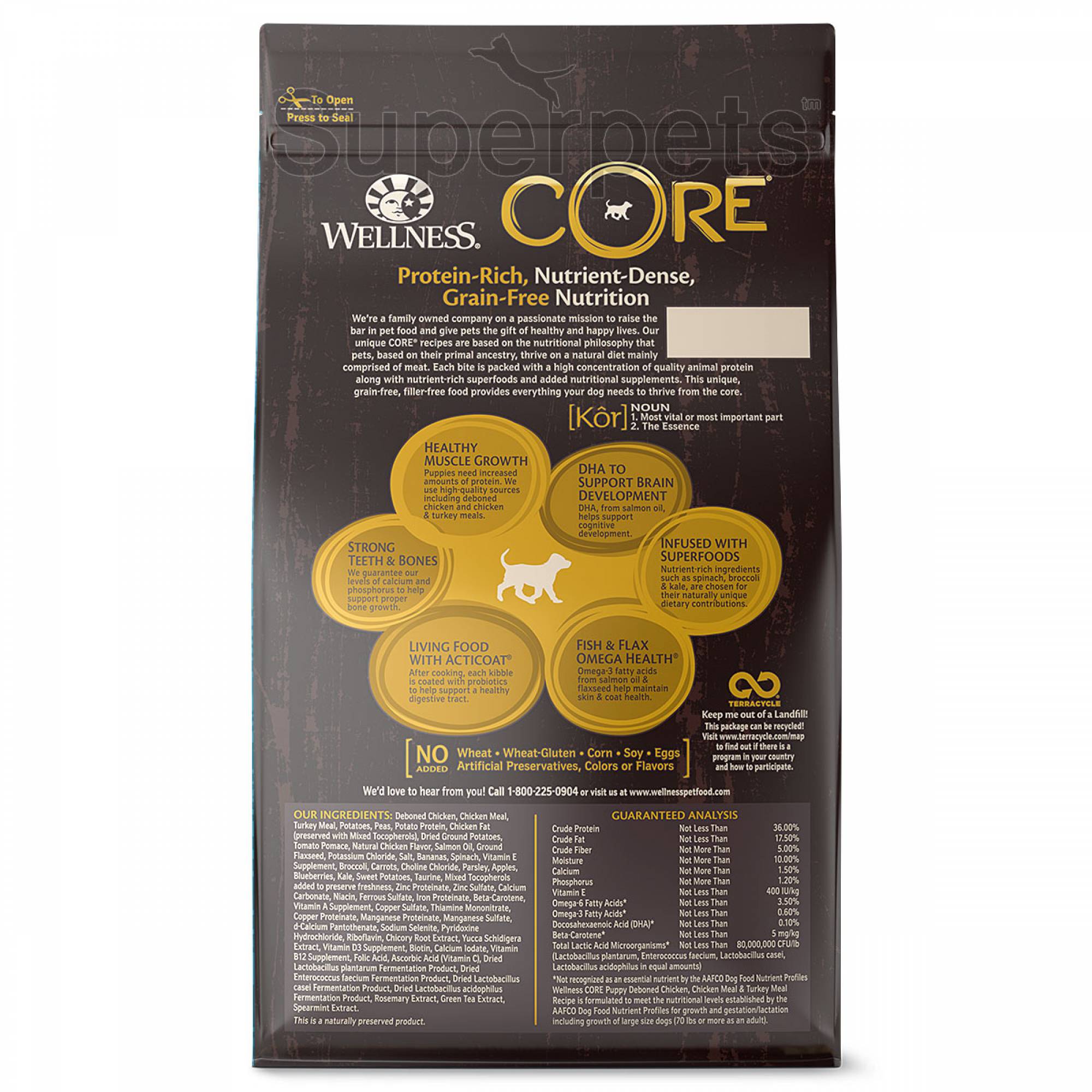 Wellness - Dog Dry Core Grain-Free Puppy Deboned Chicken, Chicken Meal & Turkey Meal Recipe 4lb (1.8kg)
