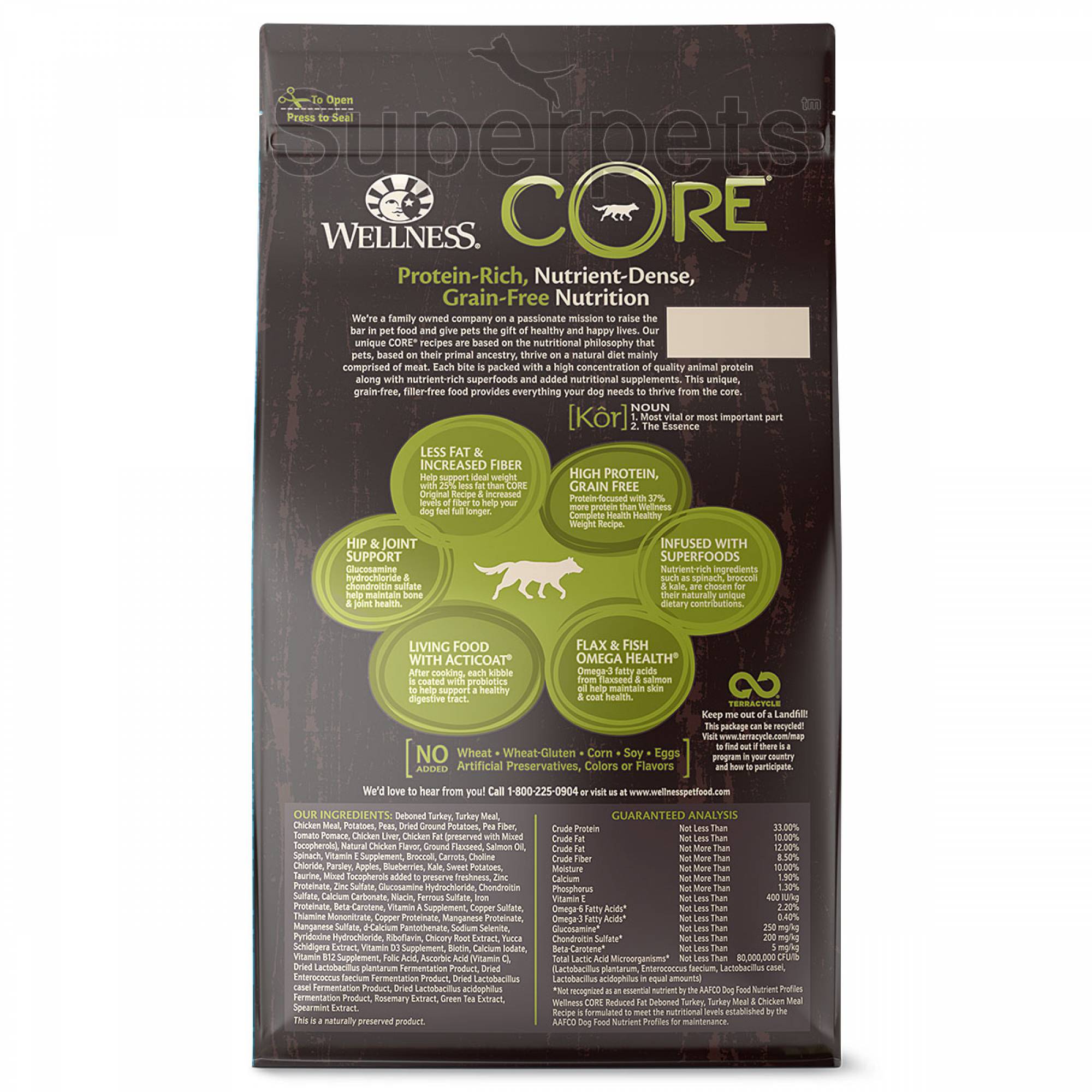 Wellness - Dog Dry Core Grain-Free Reduced Fat Deboned Turkey, Turkey Meal & Chicken Meal Recipe 4lb (1.8kg)