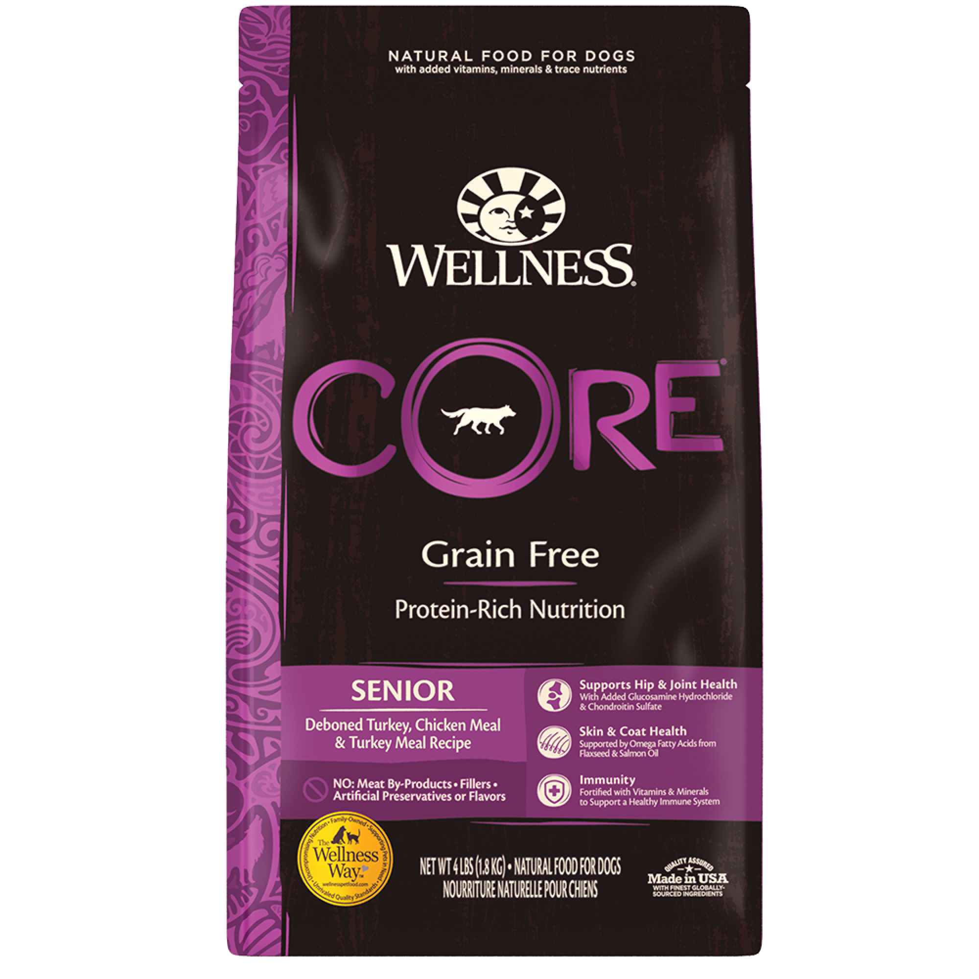 Wellness - Dog Dry Core Grain-Free Senior Deboned Turkey,Chicken Meal & Turkey Meal Recipe 4lb (1.8kg)