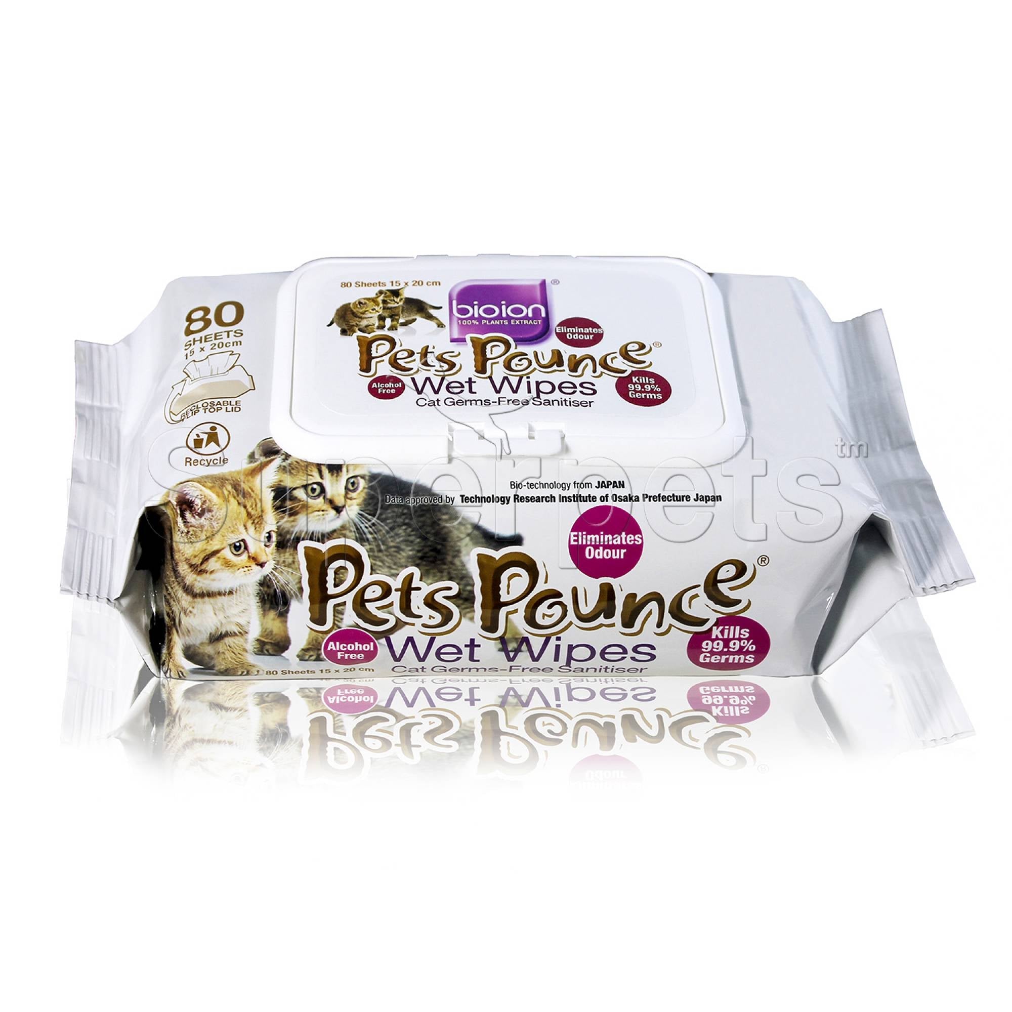 Bioion Pets Pounce Wet Wipes Sanitizer 80 SheetsSuperpets Trading