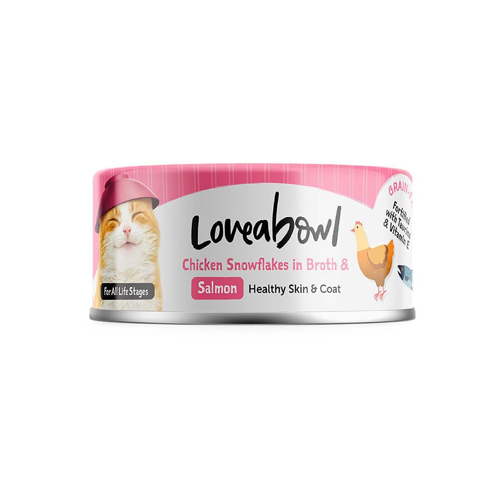 Loveabowl Chicken Snowflakes in broth with Salmon 70g x 24 cans (1 Carton)