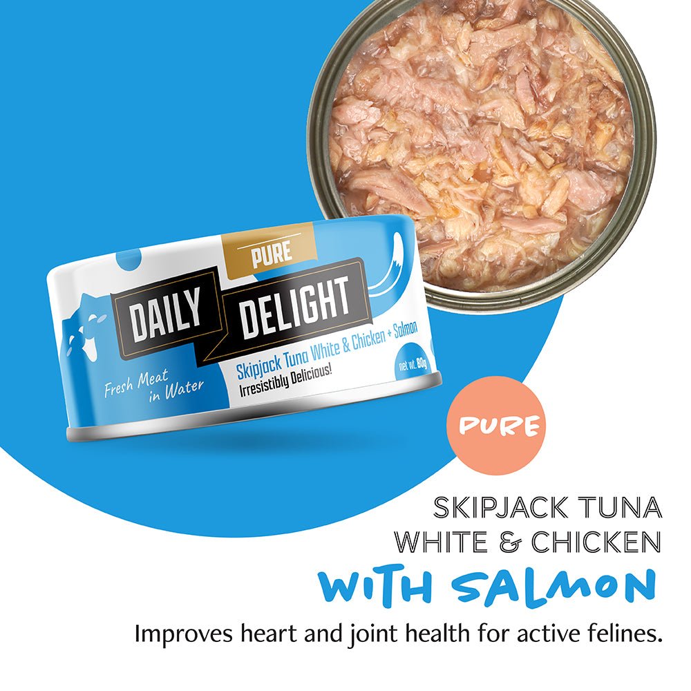 Daily delight Pure Skipjack Tuna White & Chicken with Salmon 80gCatsSuperpets Trading