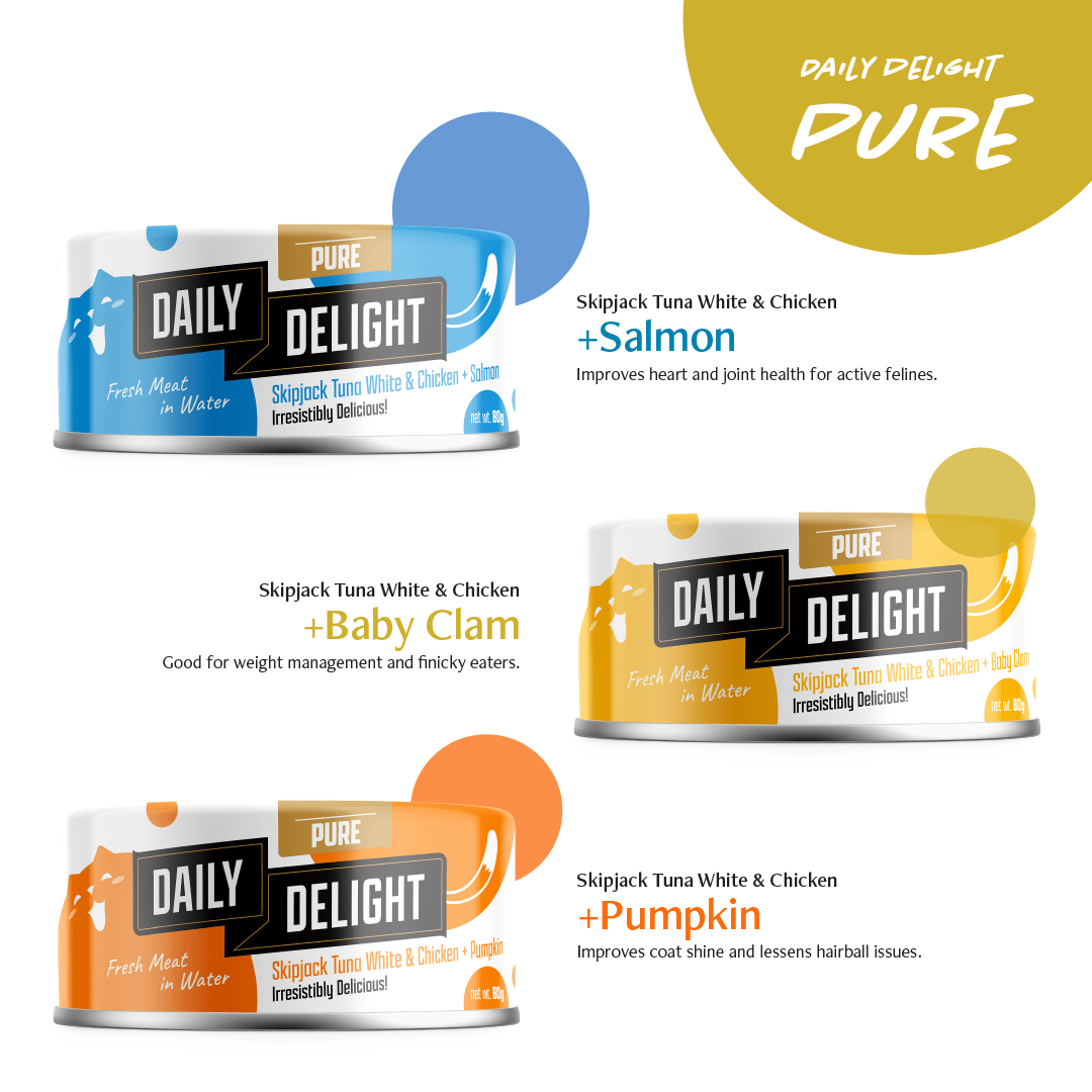 Daily delight Pure Skipjack Tuna White & Chicken with Sea Bream 80gCatsSuperpets Trading