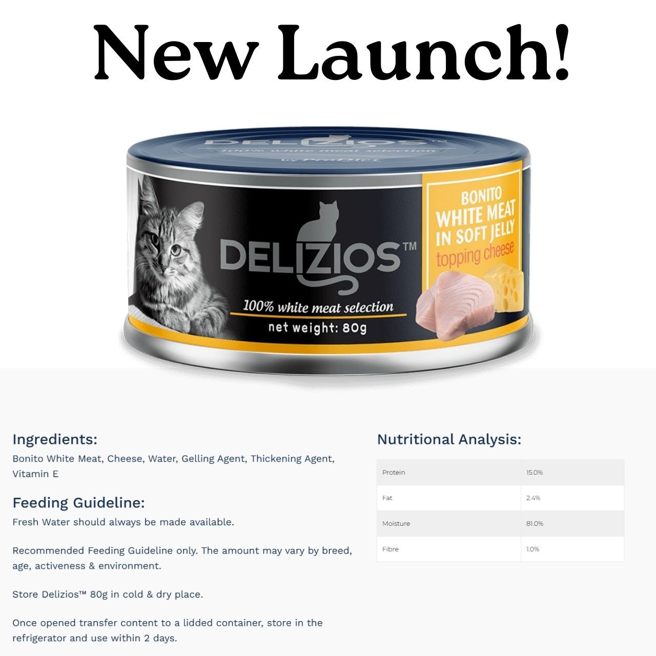 Delizios Bonito White Meat in Soft Jelly Topping Cheese Cat Canned food 80gCatsSuperpets Trading