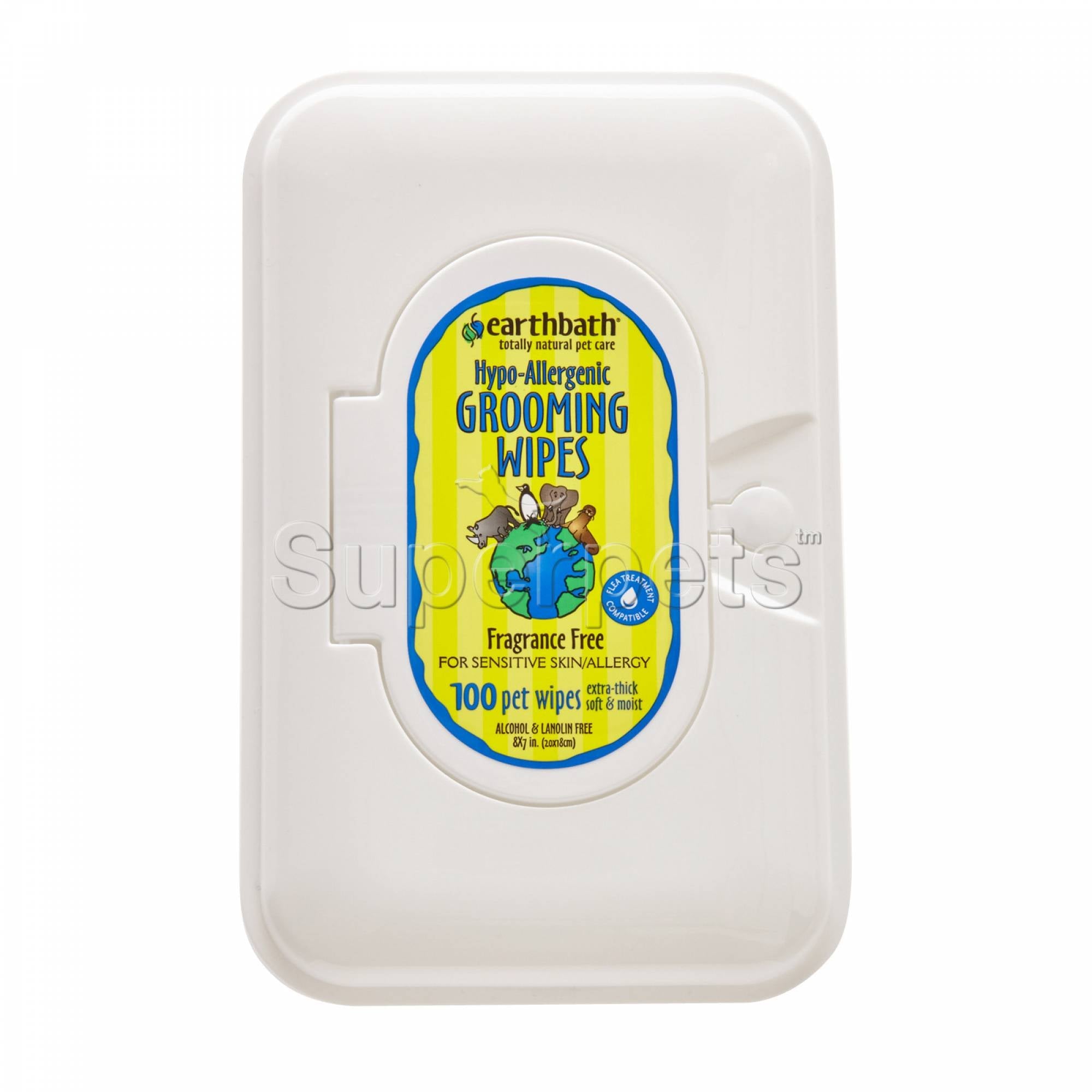Earthbath EB032 Hypo-Allergenic Grooming Wipes - Fragrance Free x100pcsSuperpets Trading