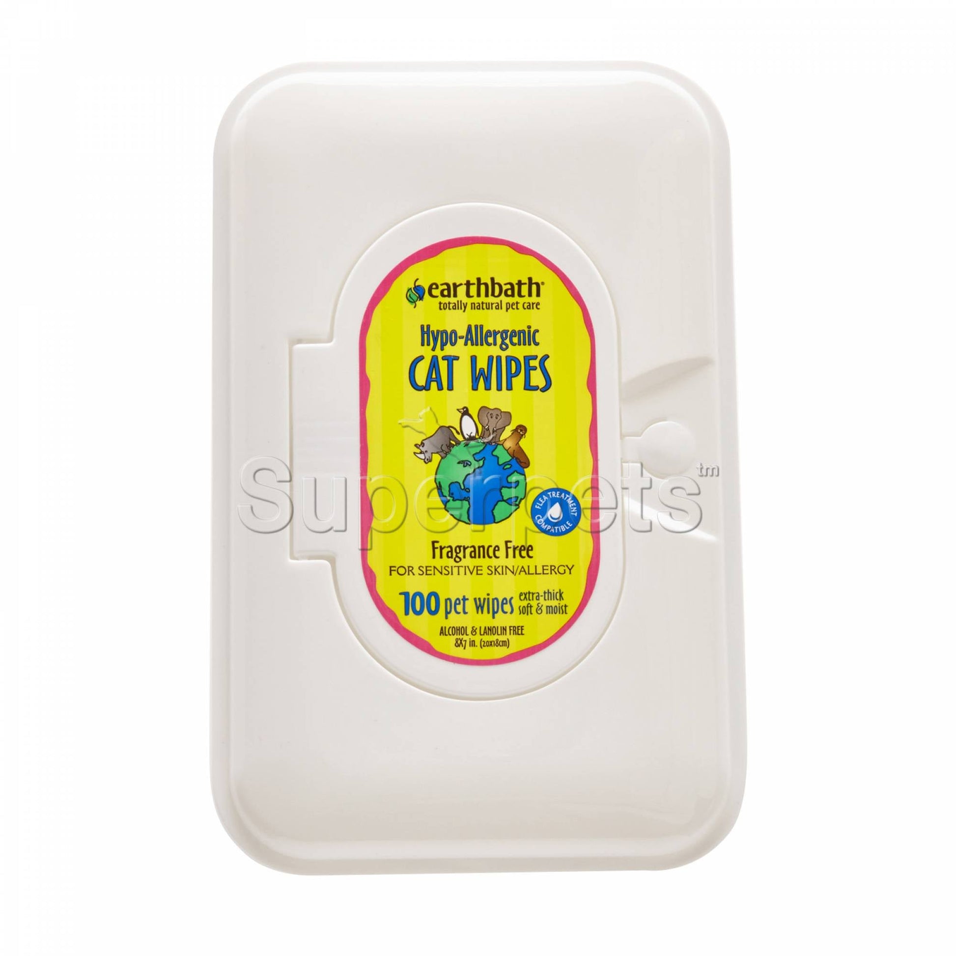 Earthbath EB034 Hypo-Allergenic Cat Wipes - Fragrance Free x100pcsSuperpets Trading