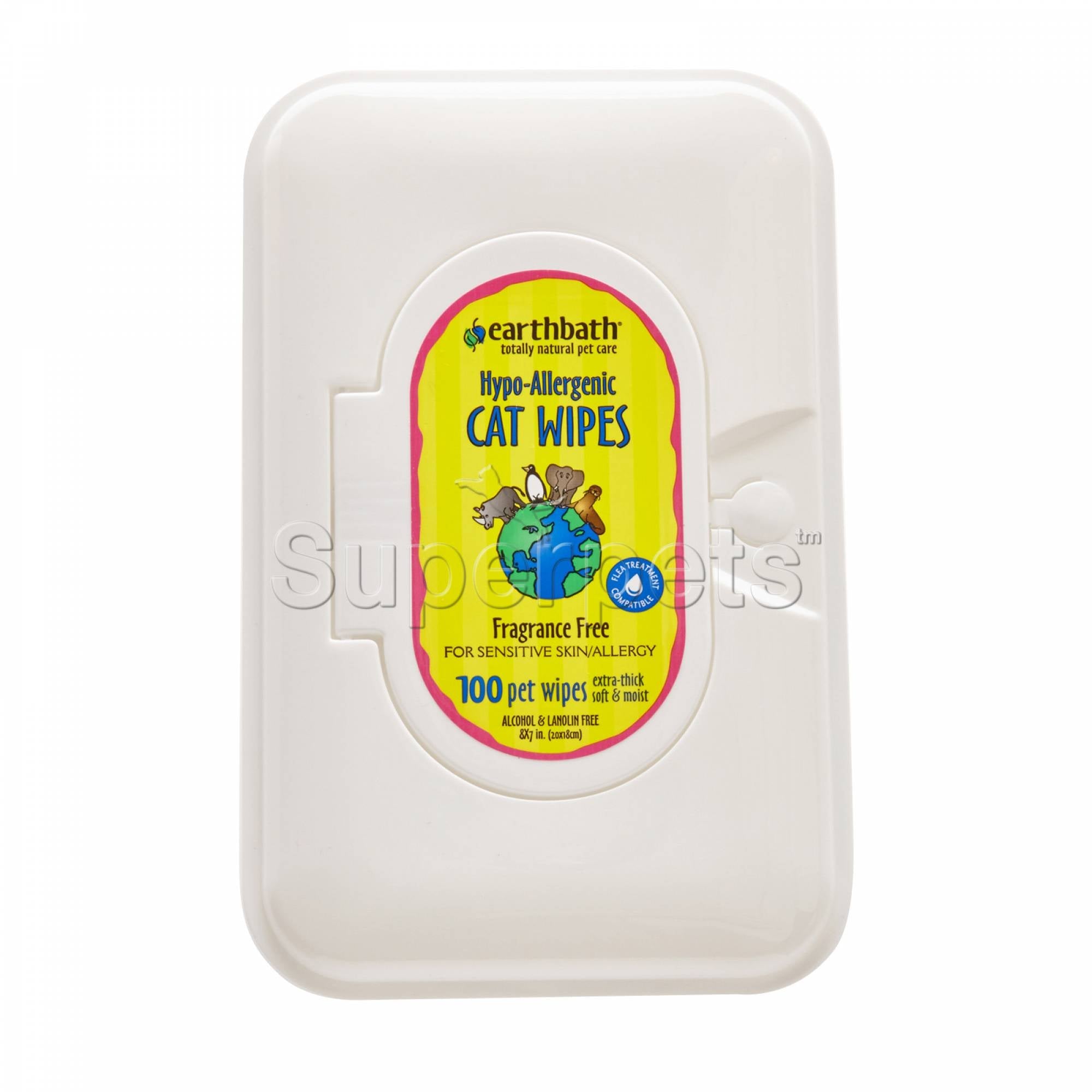 Earthbath EB034 Hypo-Allergenic Cat Wipes - Fragrance Free x100pcsSuperpets Trading
