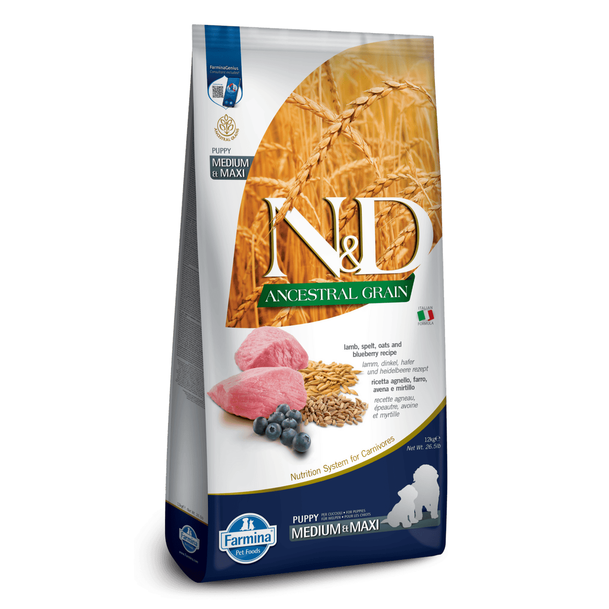 Farmina N&D Ancestral Grain Canine Puppy Medium/Maxi - Lamb & BlueberryDogsSuperpets Trading