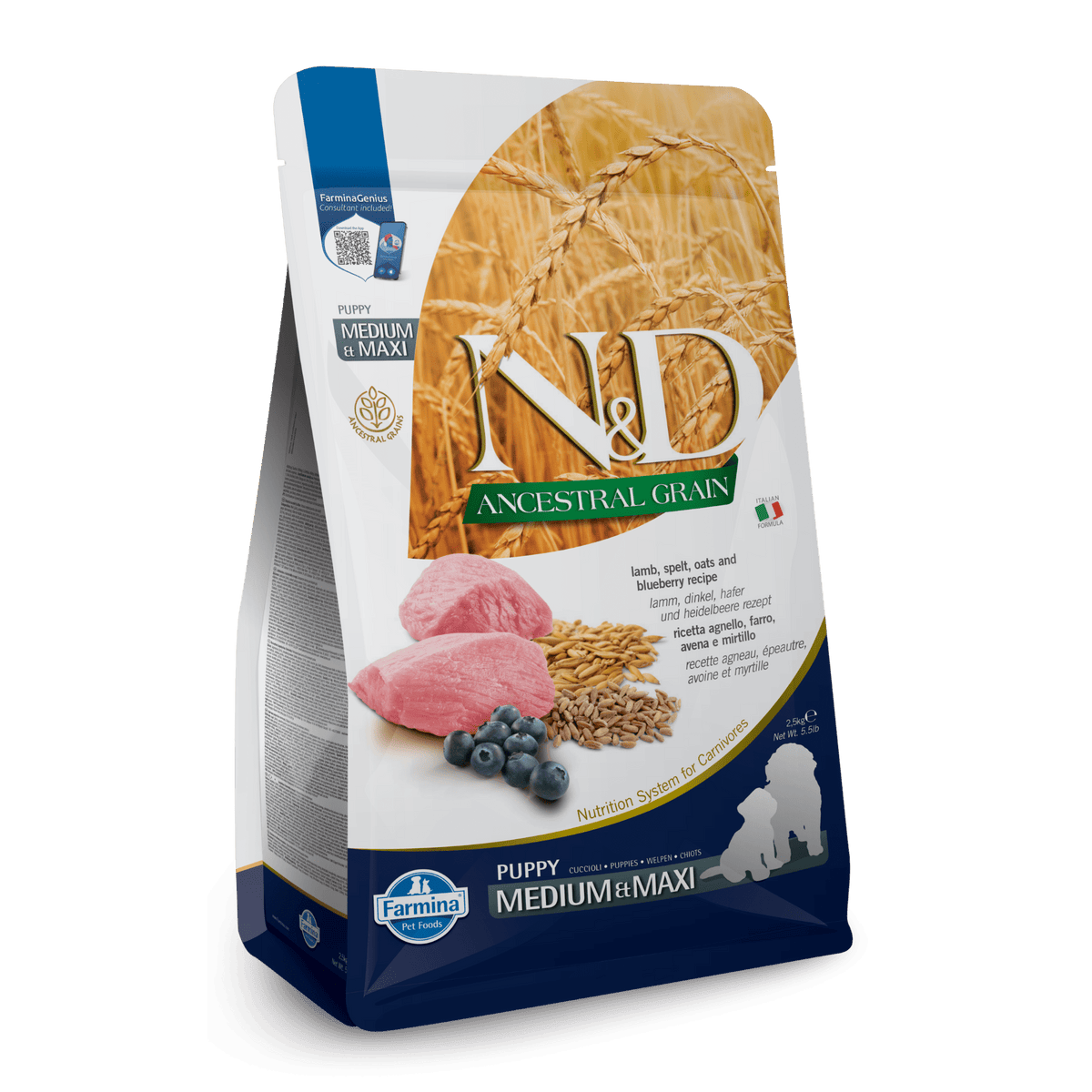 Farmina N&D Ancestral Grain Canine Puppy Medium/Maxi - Lamb & BlueberryDogsSuperpets Trading