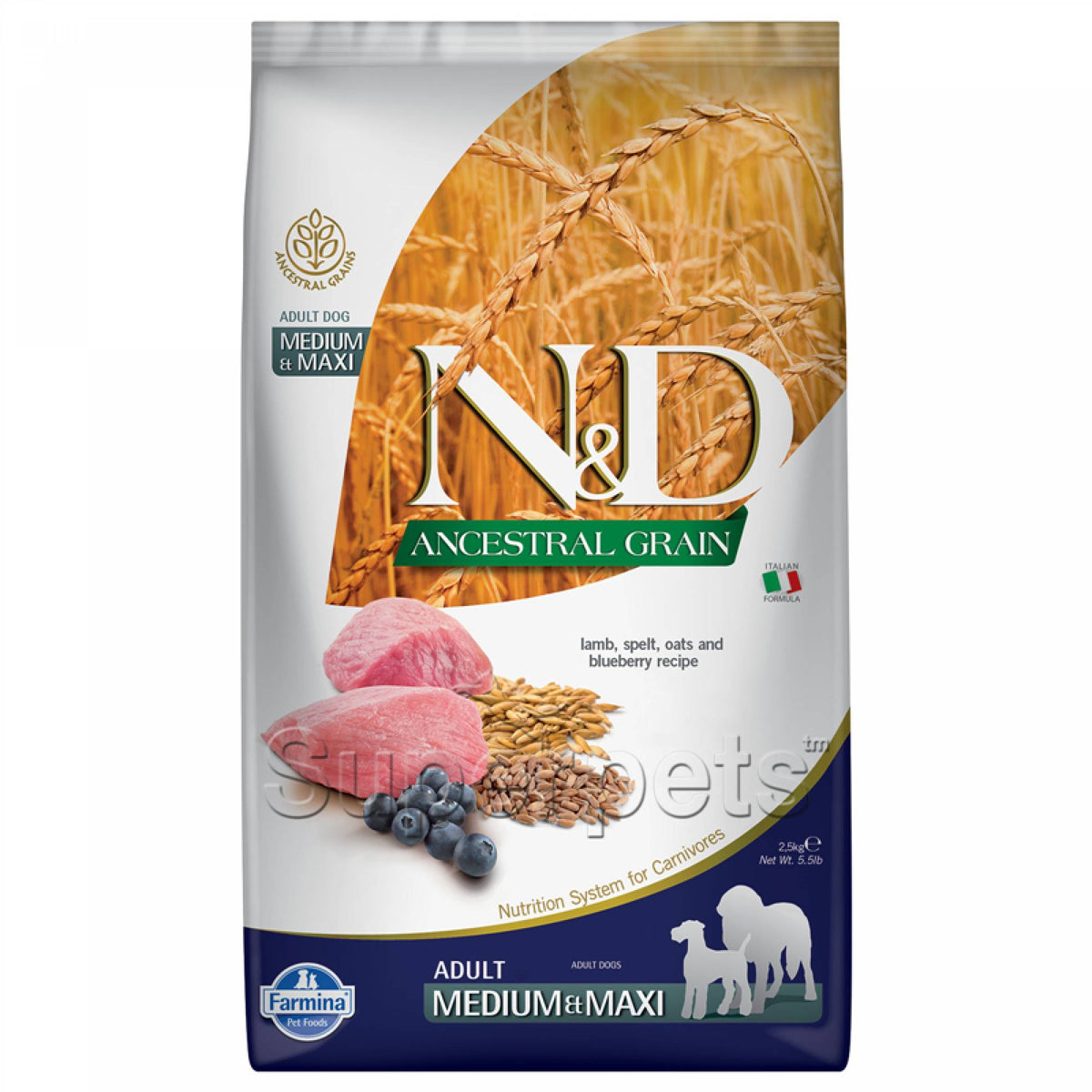 Farmina - N&D Ancestral Grain Dog Adult Medium & Maxi - Lamb & BlueberrySuperpets Trading