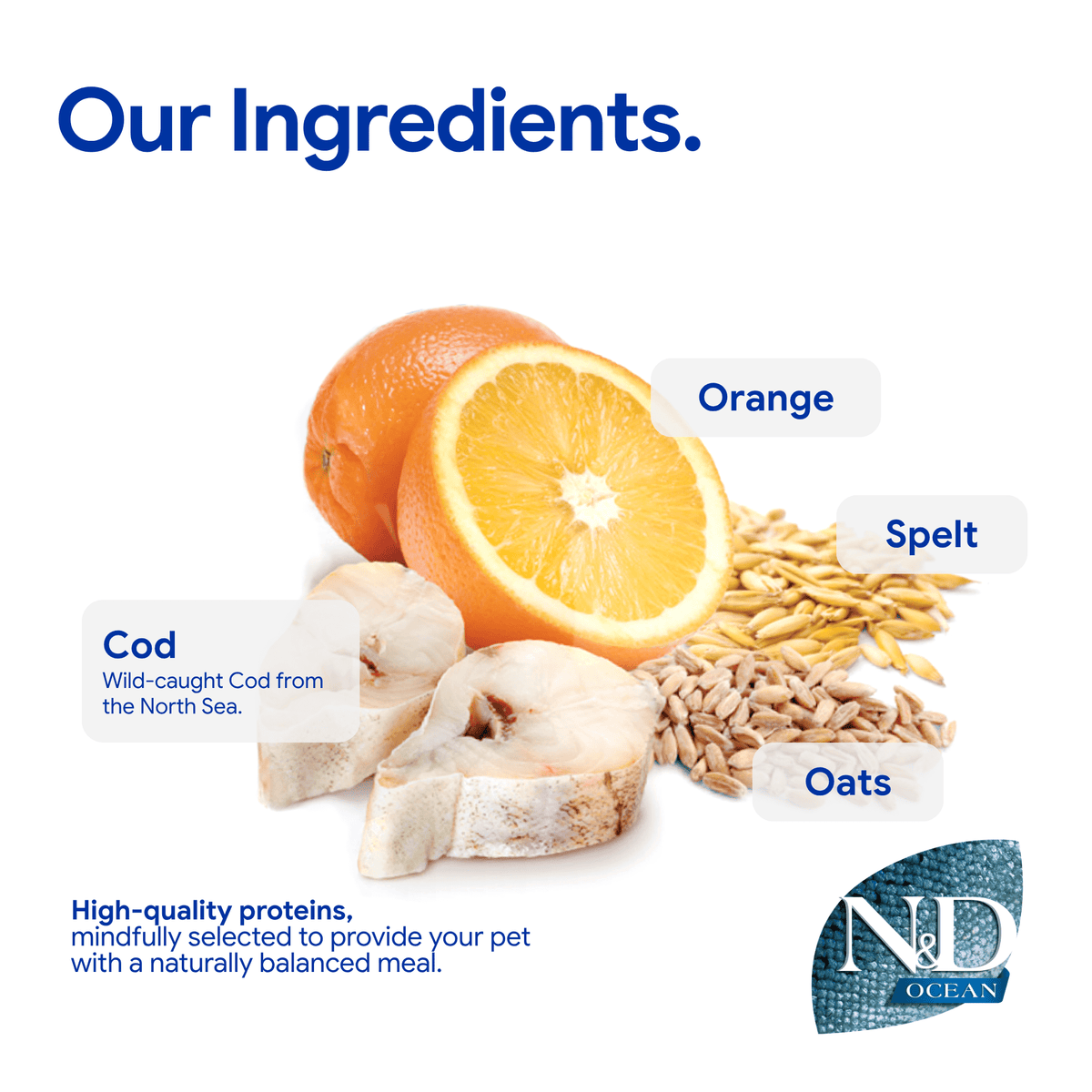 Farmina - N&D Ancestral Grain Ocean Dog Adult Medium/Maxi - Codfish, Spelt, Oats & Orange 2.5kgDogsSuperpets Trading
