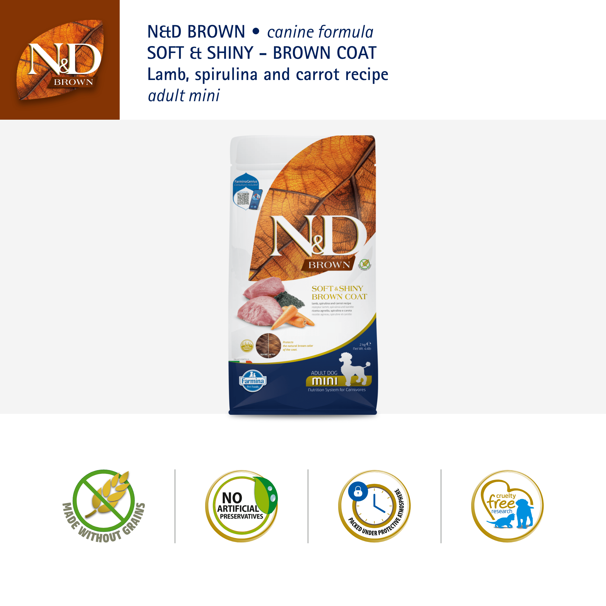 Farmina - N&D Brown Dog Adult Mini - Lamb, Potato, Spirul & Carrot 2kgDogsSuperpets Trading