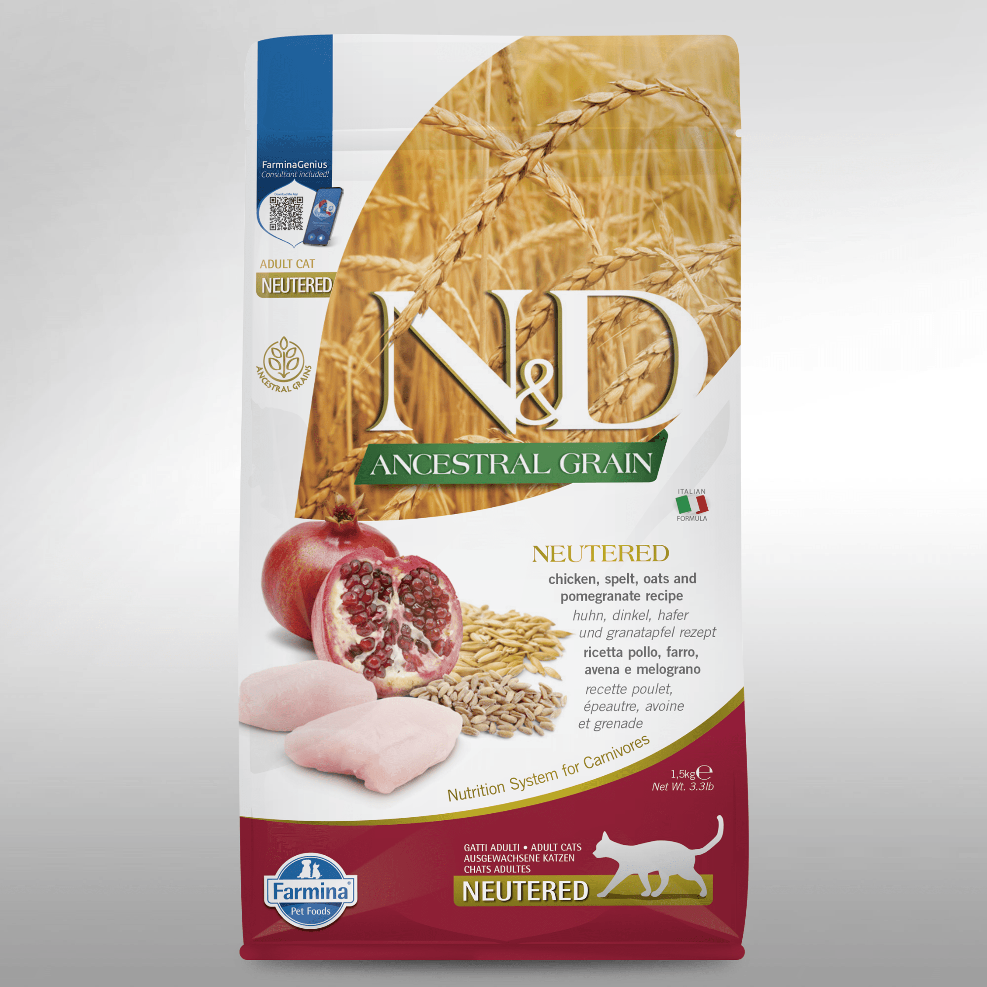 Farmina N&D Cat Adult Ancestral Grain Neutered - Chicken & PomegranateCatsSuperpets Trading