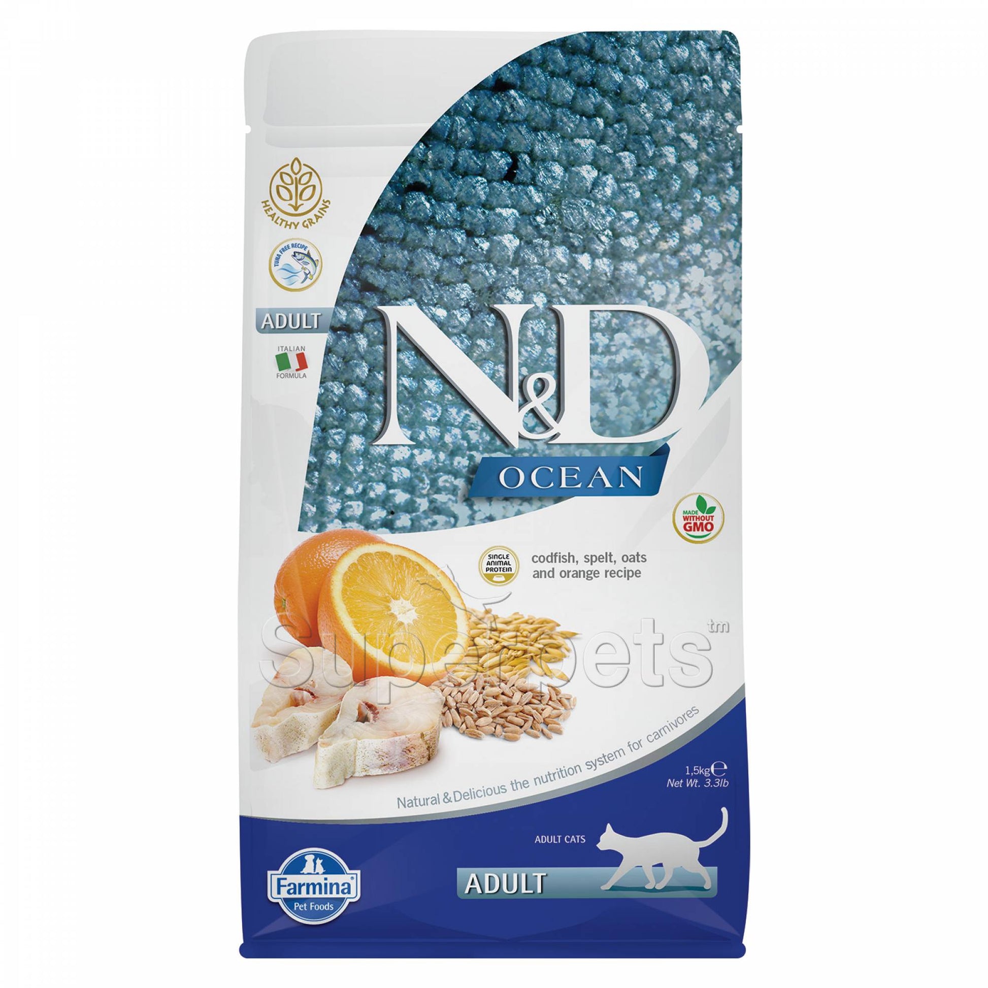 Farmina N&D Cat Adult Ocean Ancestral Grain - Codfish, Spelt, Oats & OrangeCatsSuperpets Trading