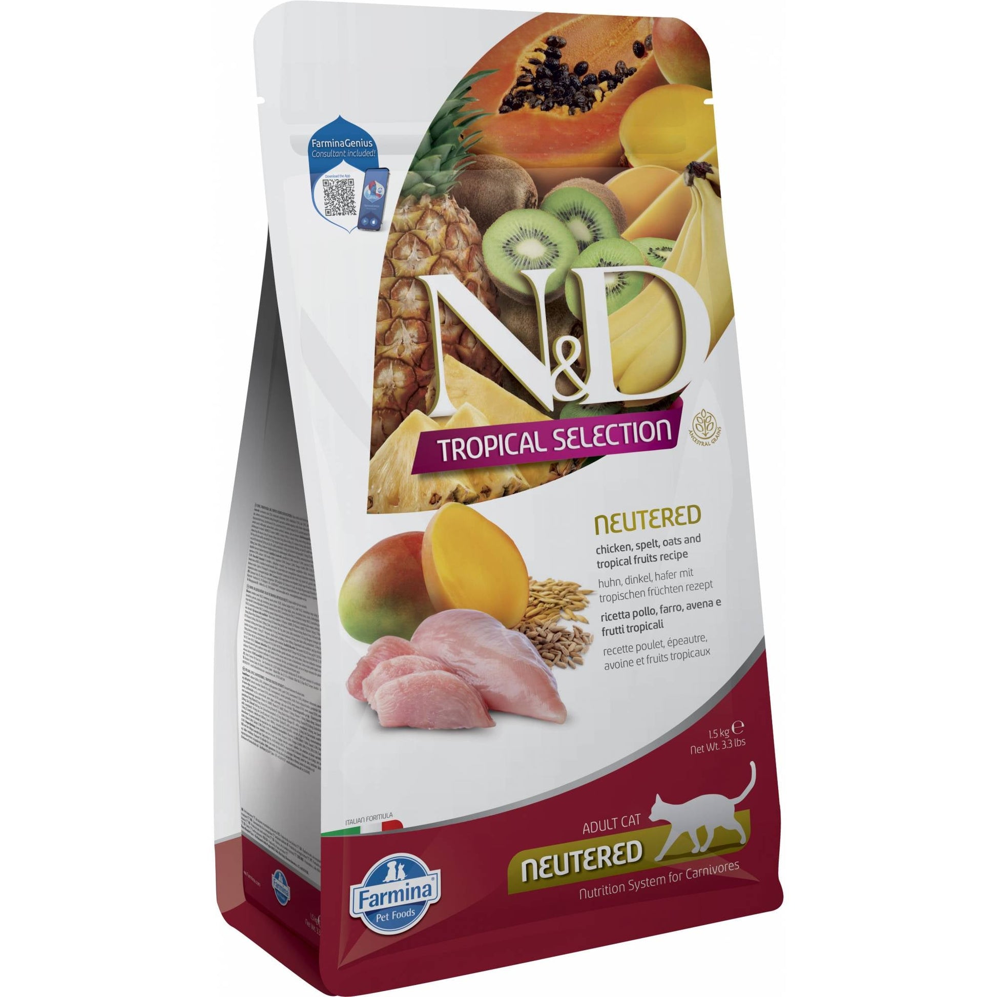 Farmina N&D Cat Adult Tropical Neutered - Chicken, Spelt, Oats & Tropical FruitsCatsSuperpets Trading