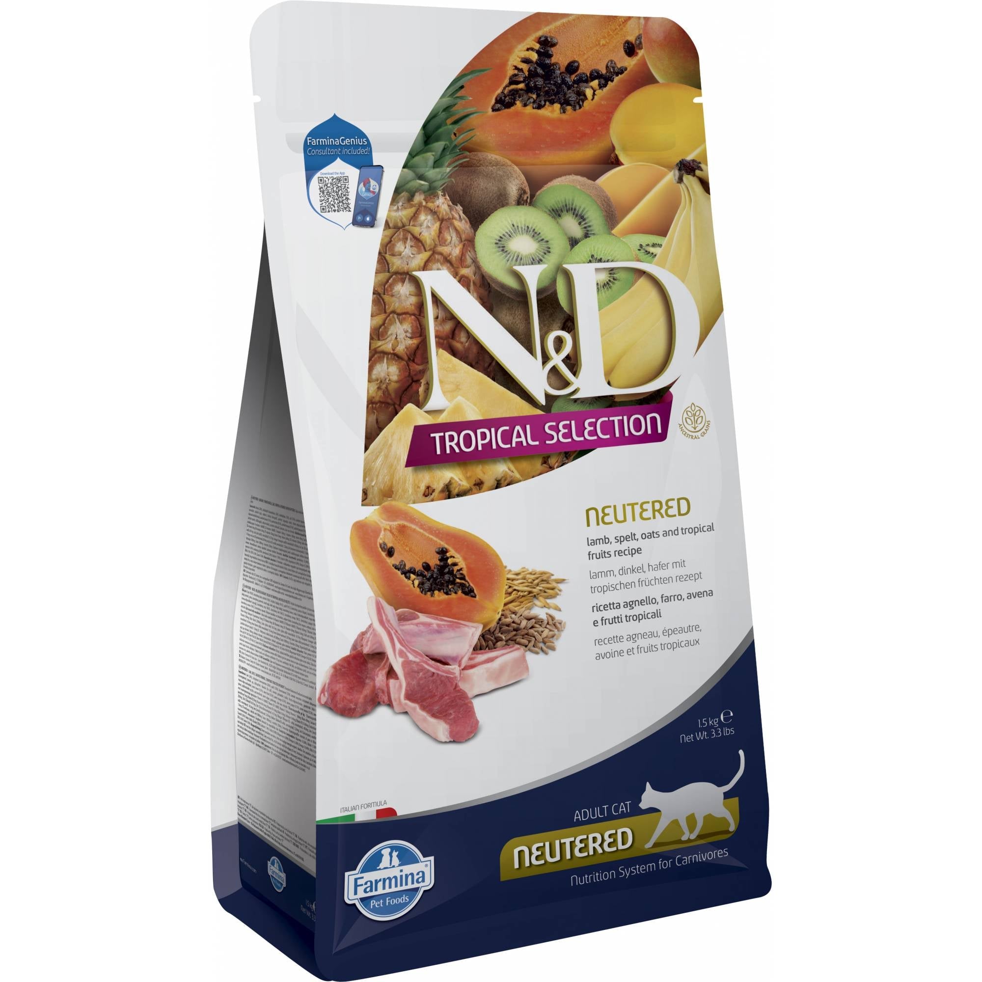 Farmina N&D Cat Adult Tropical Neutered - Lamb, Spelt, Oats & Tropical FruitsCatsSuperpets Trading