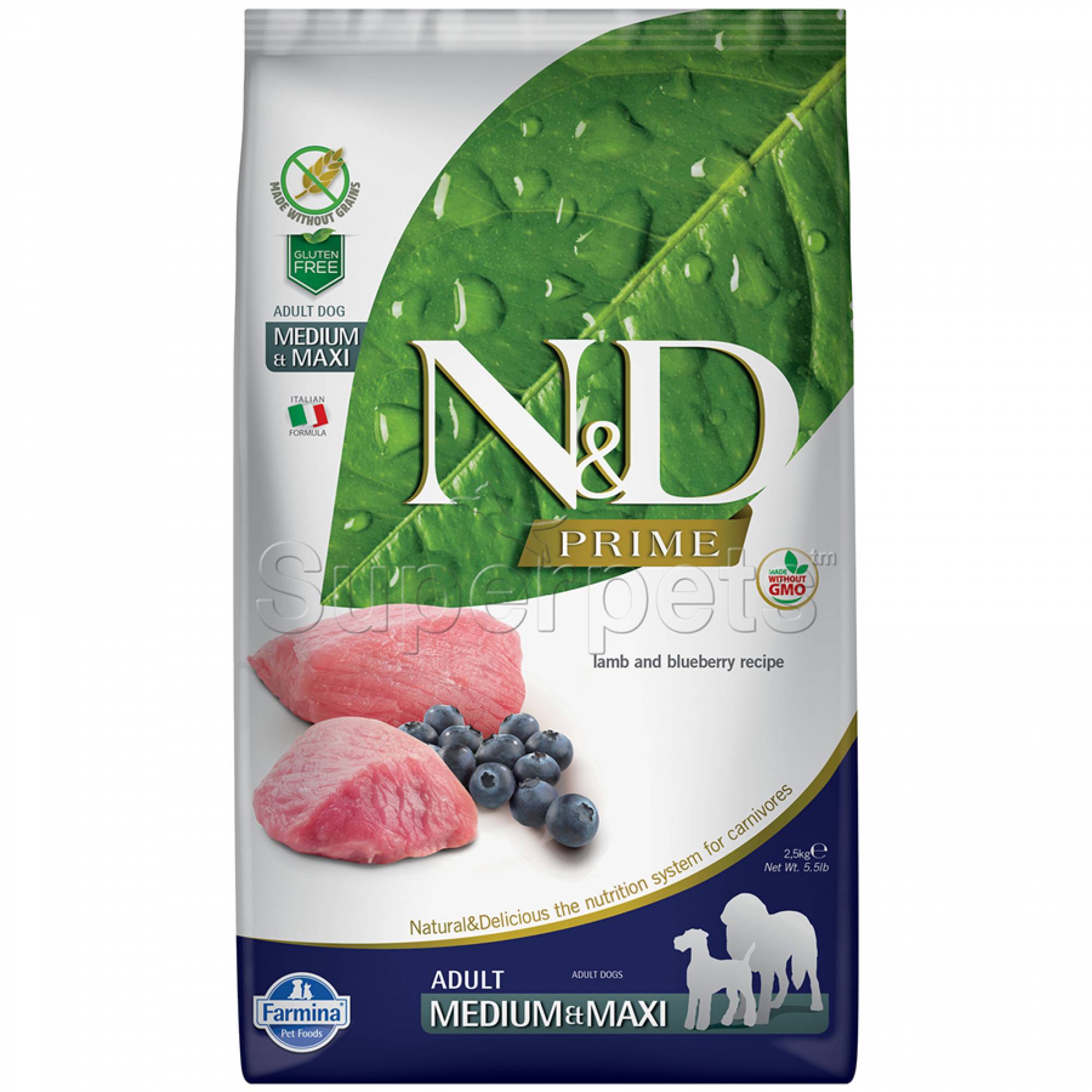Farmina - N&D Grain-Free Dog Food Adult Medium/Maxi - Lamb & BlueberrySuperpets Trading