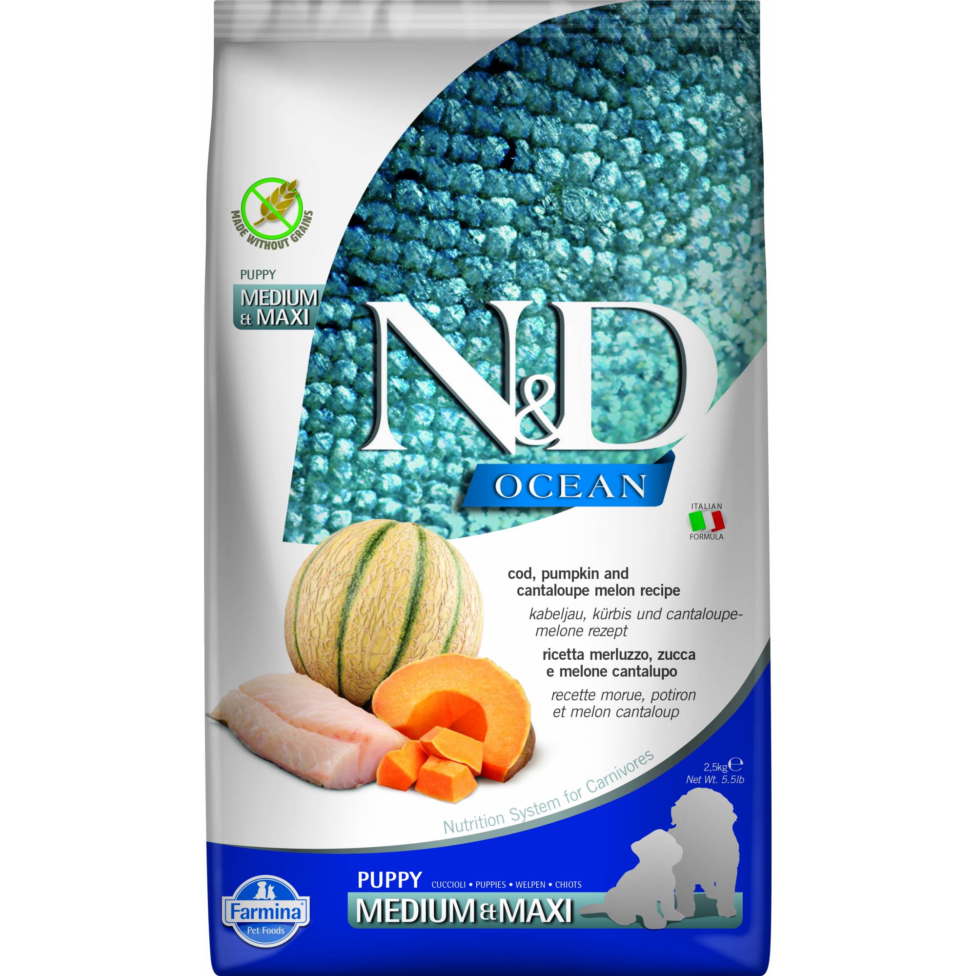Farmina - N&D Grain-Free Ocean Dog Puppy Medium/Maxi - Cod, Pumpkin and Cantaloupe Melon - 2.5kgDogsSuperpets Trading