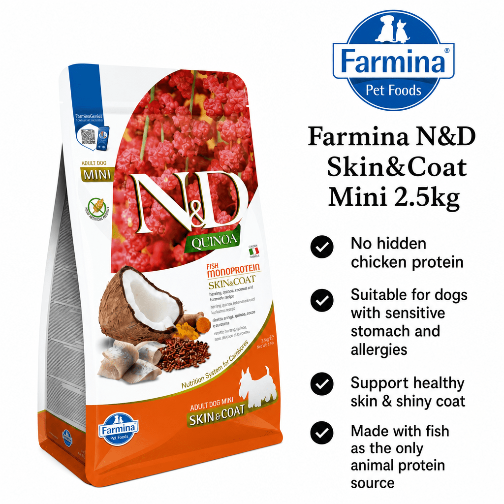 Farmina N&D Quinoa Dog Adult Mini - Skin & Coat (Herring) Coconut and Turmeric 2.5kgDogsSuperpets Trading