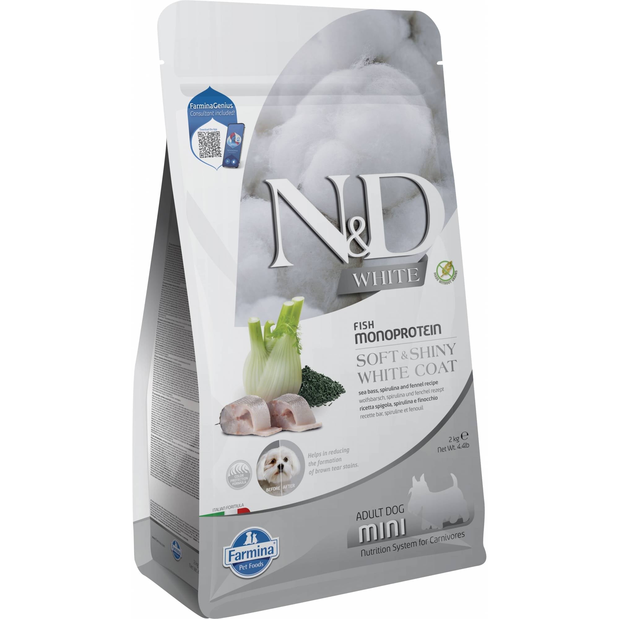 Farmina N&D White Coat Dog Adult Mini - Seabass, Potato, Spirul & Fennel 2kgDogsSuperpets Trading