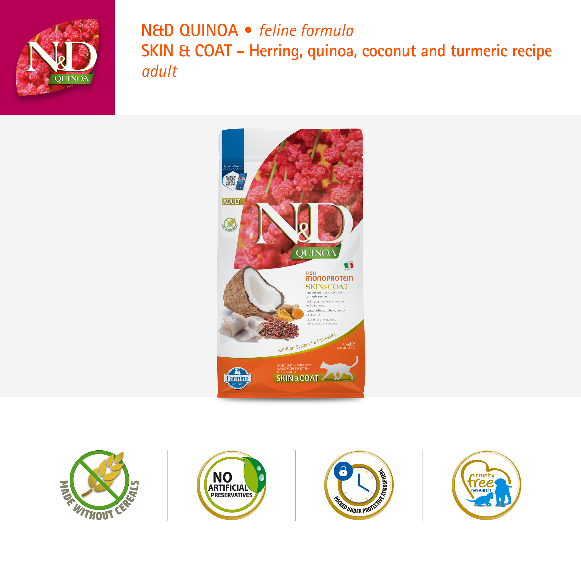 Farmina N&D Cat Adult Quinoa - Skin & Coat (Herring)