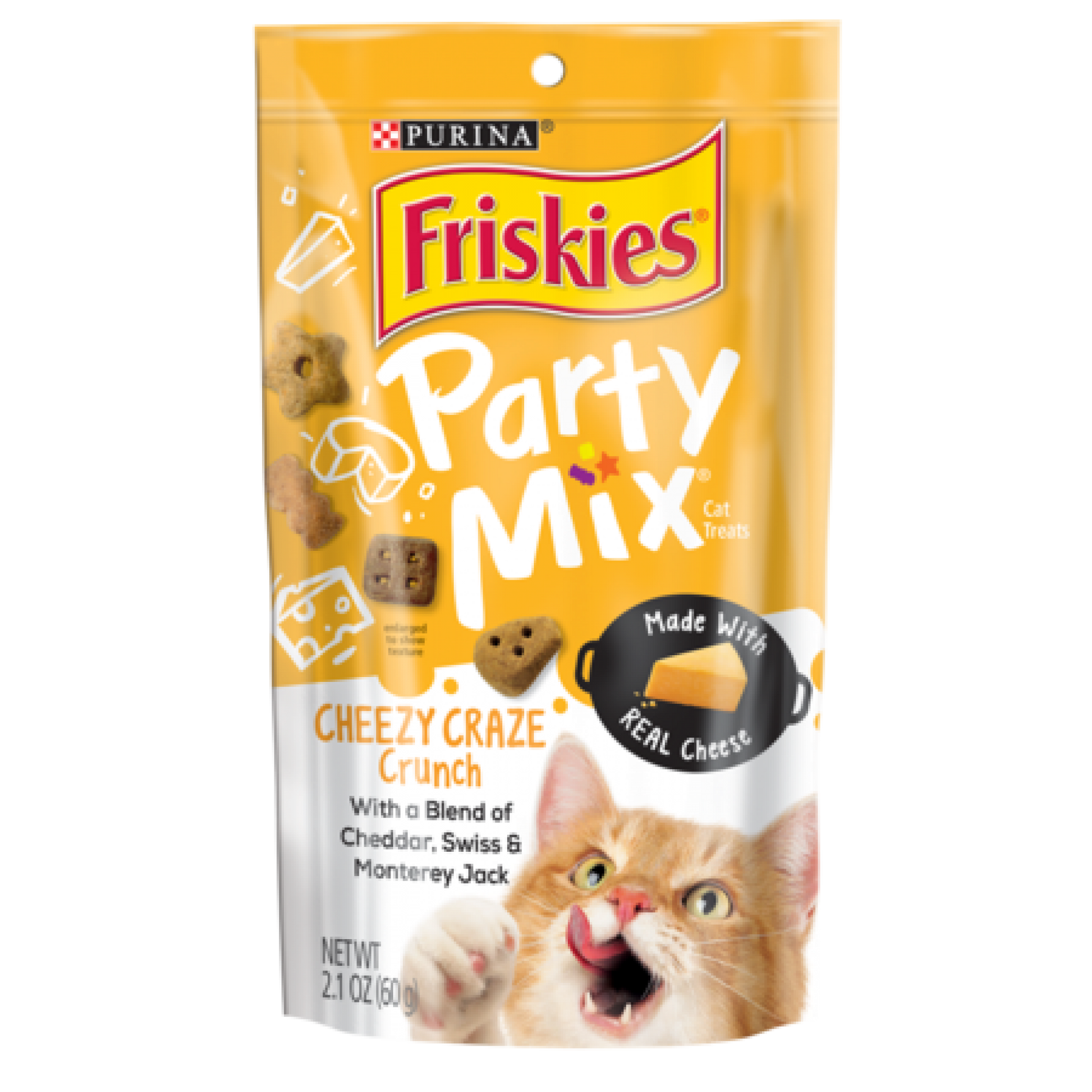 Friskies - Party Mix Crunch - Cheezy Craze - Cheddar, Swiss & Monterey Jack Flavours 60gSuperpets Trading