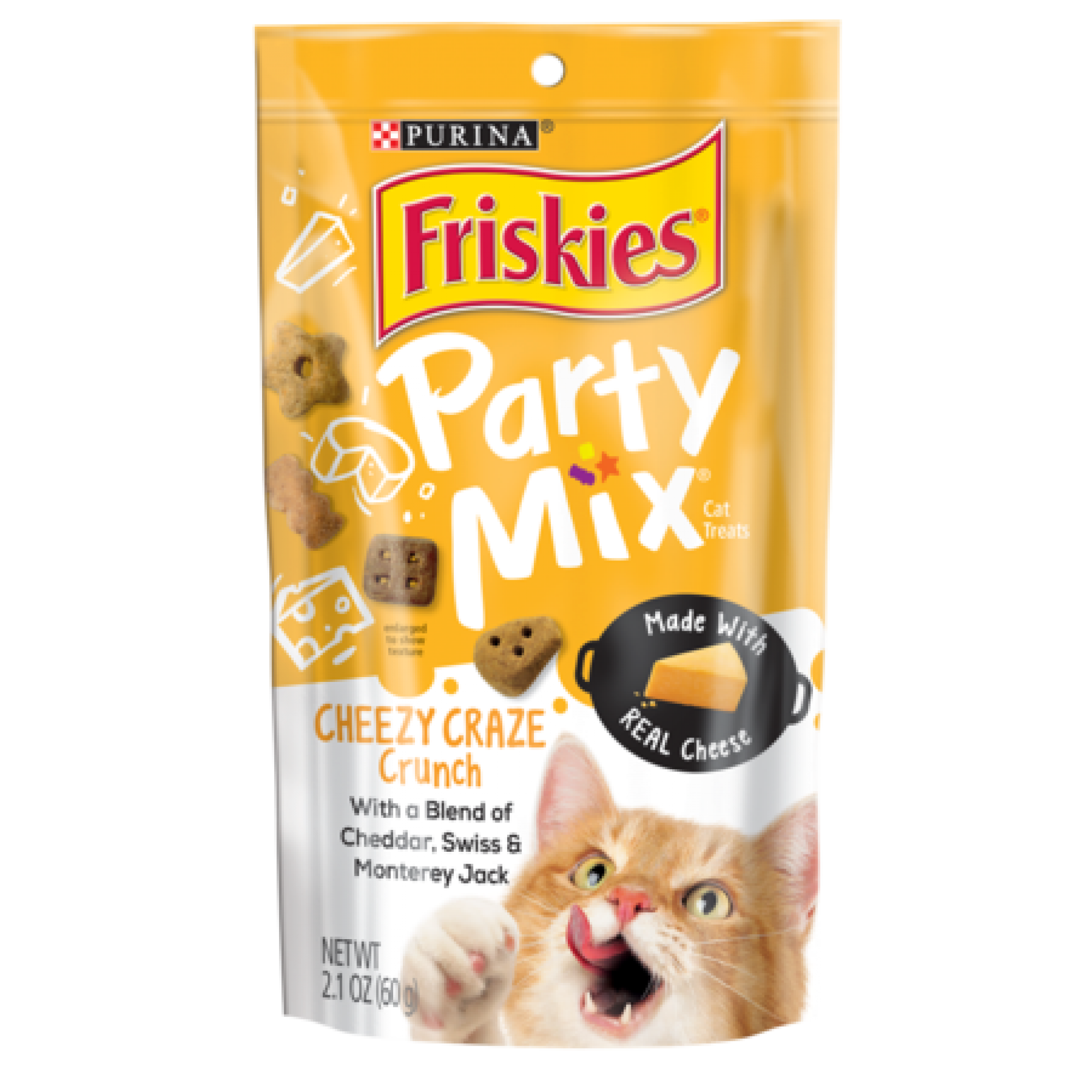 Friskies - Party Mix Crunch - Cheezy Craze - Cheddar, Swiss & Monterey Jack Flavours 60gSuperpets Trading