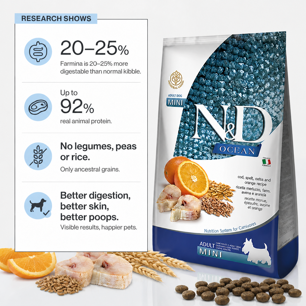 Farmina - N&D Ancestral Grain Ocean Dog Adult Mini - Codfish, Spelt, Oats & Orange