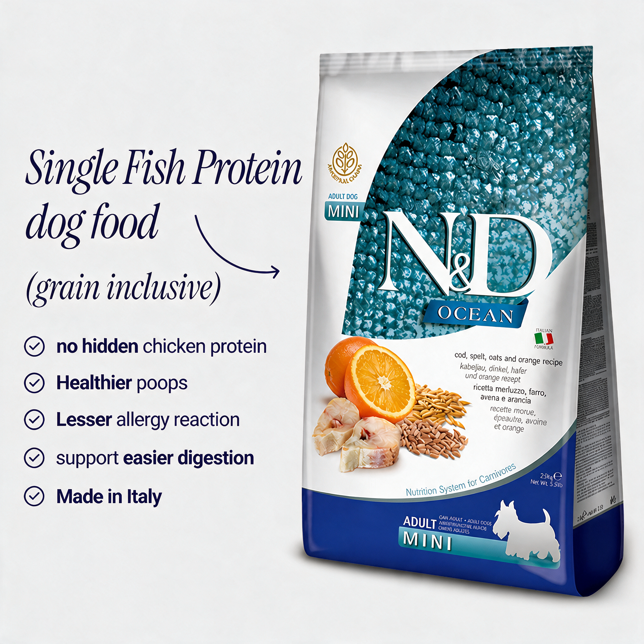 Farmina - N&D Ancestral Grain Ocean Dog Adult Mini - Codfish, Spelt, Oats & Orange