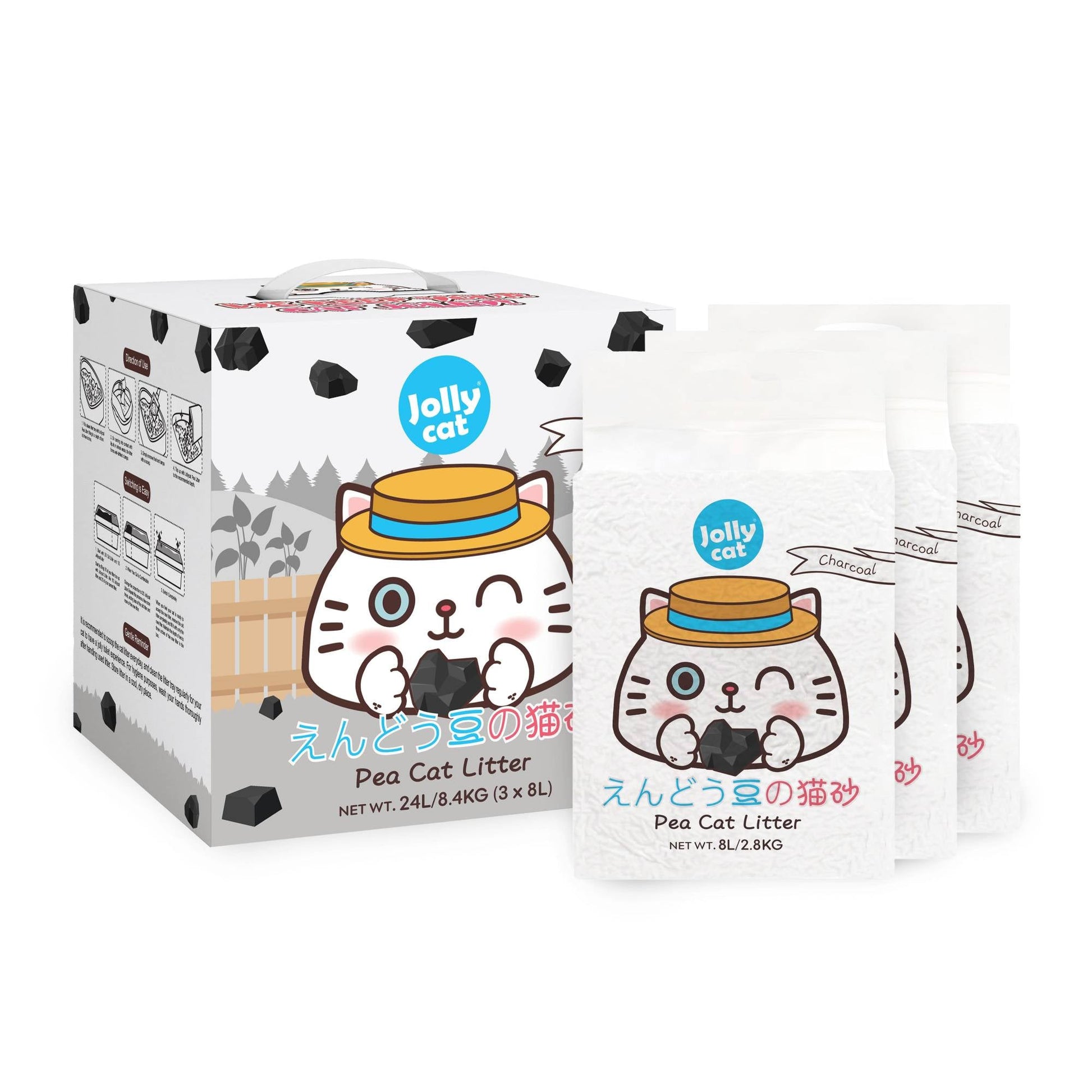 Jolly Cat - Pea Cat Litter Charcoal 8L x 3 bags (24L/8.4kg)Superpets Trading