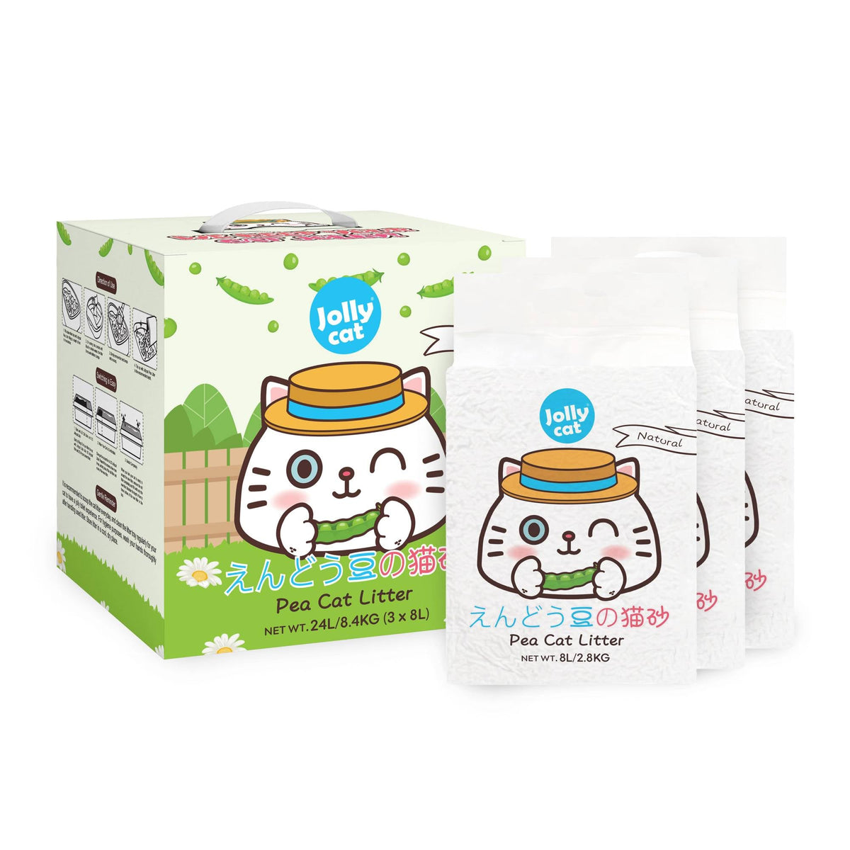 Jolly Cat - Pea Cat Litter Natural 8L x 3 bags (24L/8.4kg)Superpets Trading