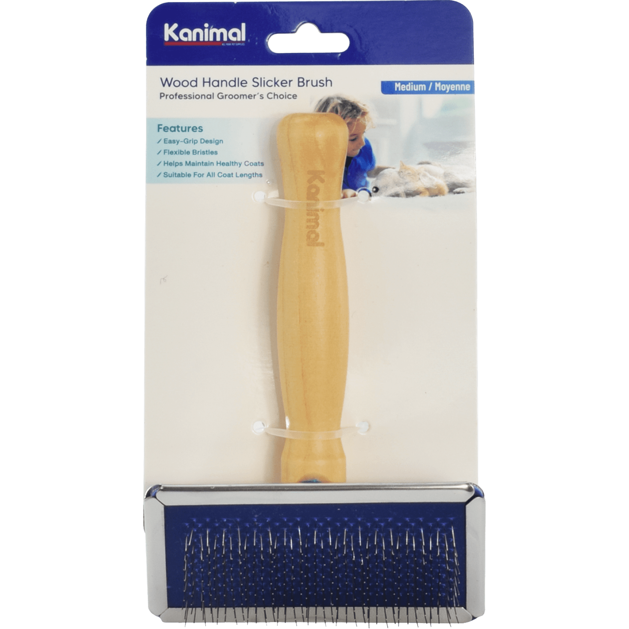 Kanimal - Wood Handle Slicker Size M (9x12.5cm)Superpets Trading