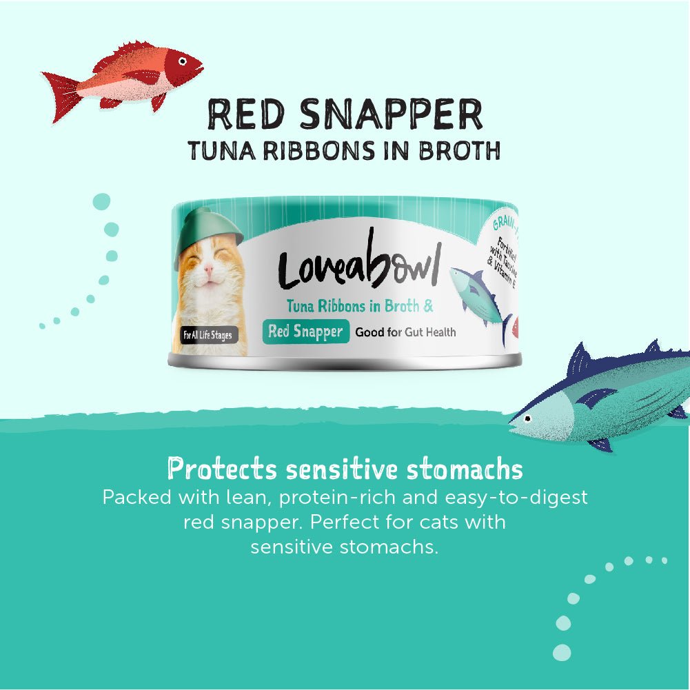 Loveabowl Tuna Ribbons in broth with Red Snapper 70gCatsSuperpets Trading