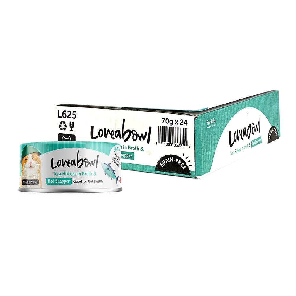 Loveabowl Tuna Ribbons in broth with Red Snapper 70gCatsSuperpets Trading