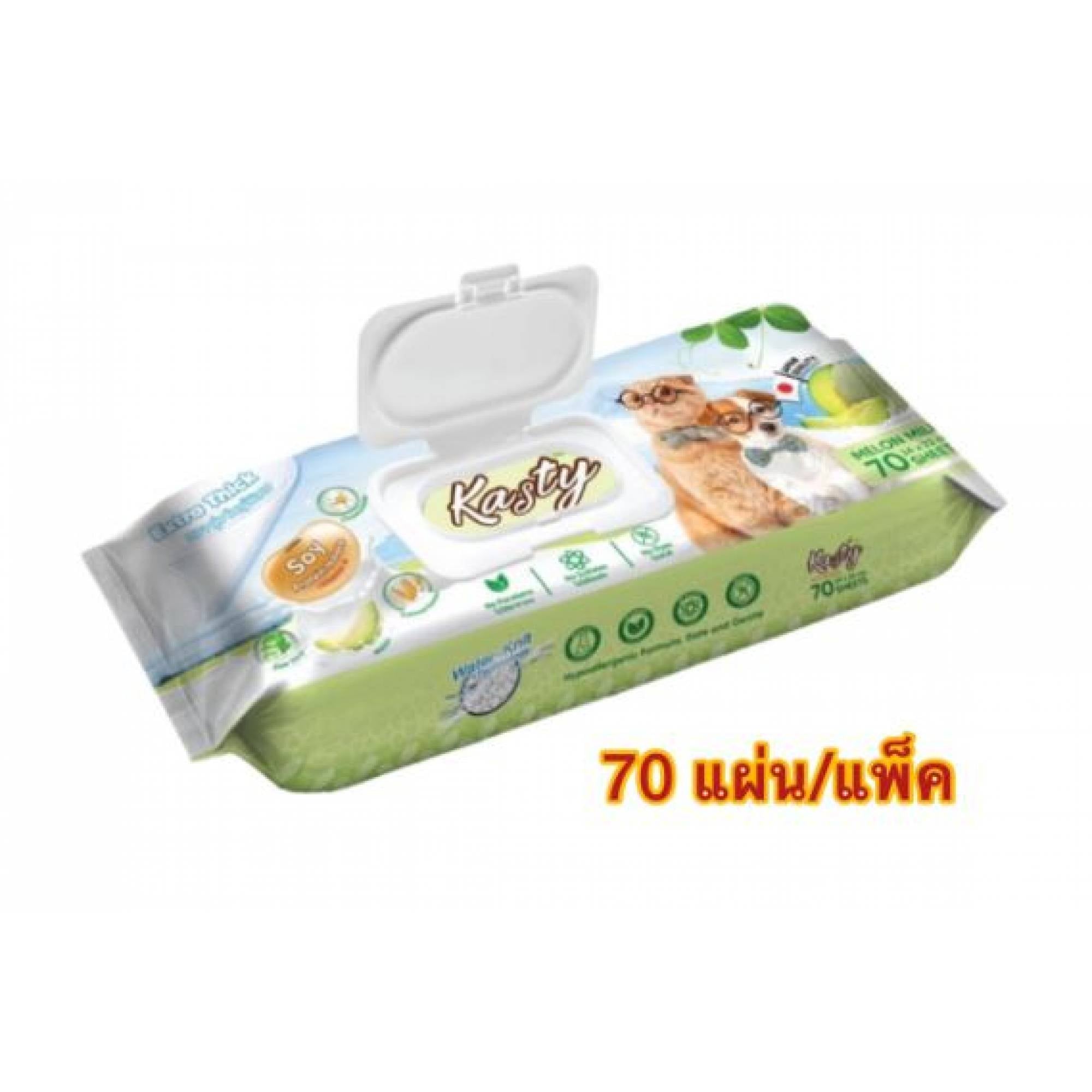 Kasty Melon Milk Pet Wipes For Pets (70pcs Extra Thick & Moist)