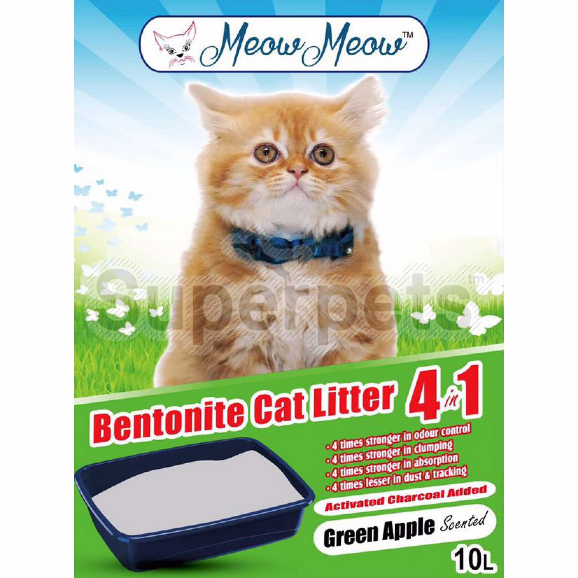 Meow Meow - Bentonite Cat litter 4-in-1 - Green Apple 10LSuperpets Trading