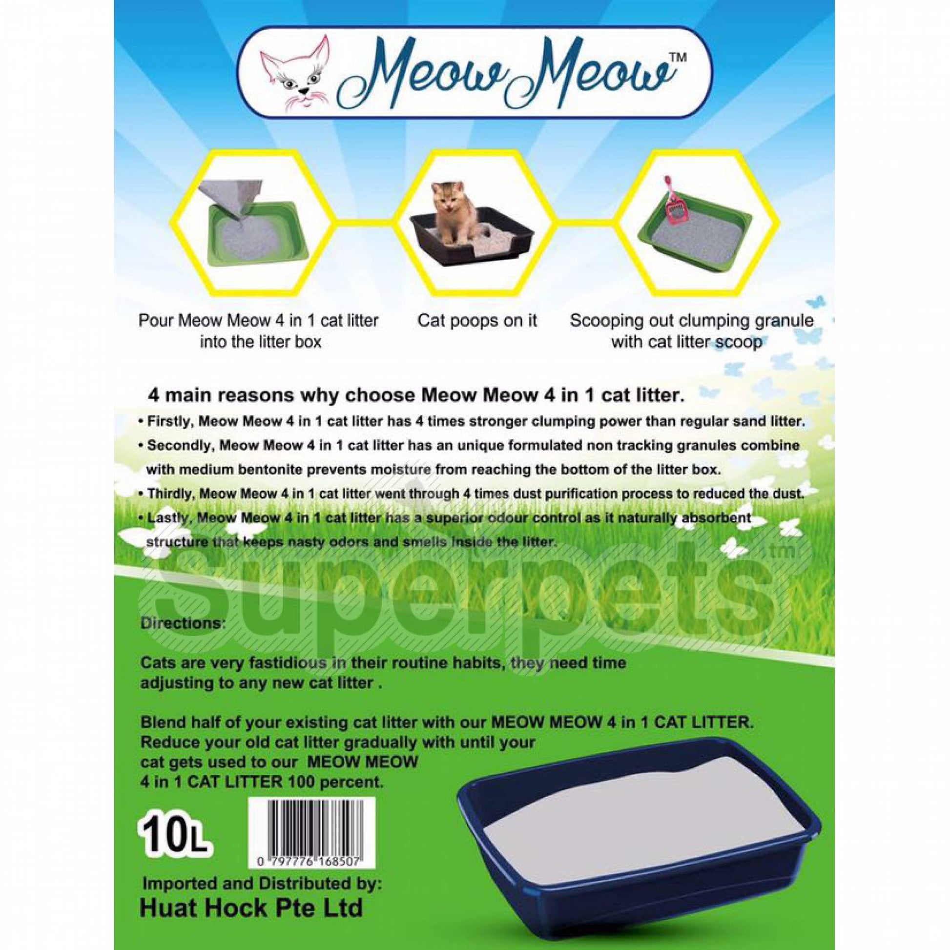Meow Meow - Bentonite Cat litter 4-in-1 - Green Apple 10LSuperpets Trading