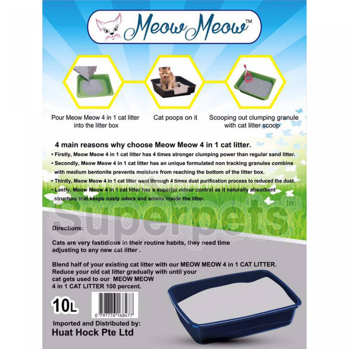 Meow Meow - Bentonite Cat litter 4-in-1 - Unscented 10LSuperpets Trading