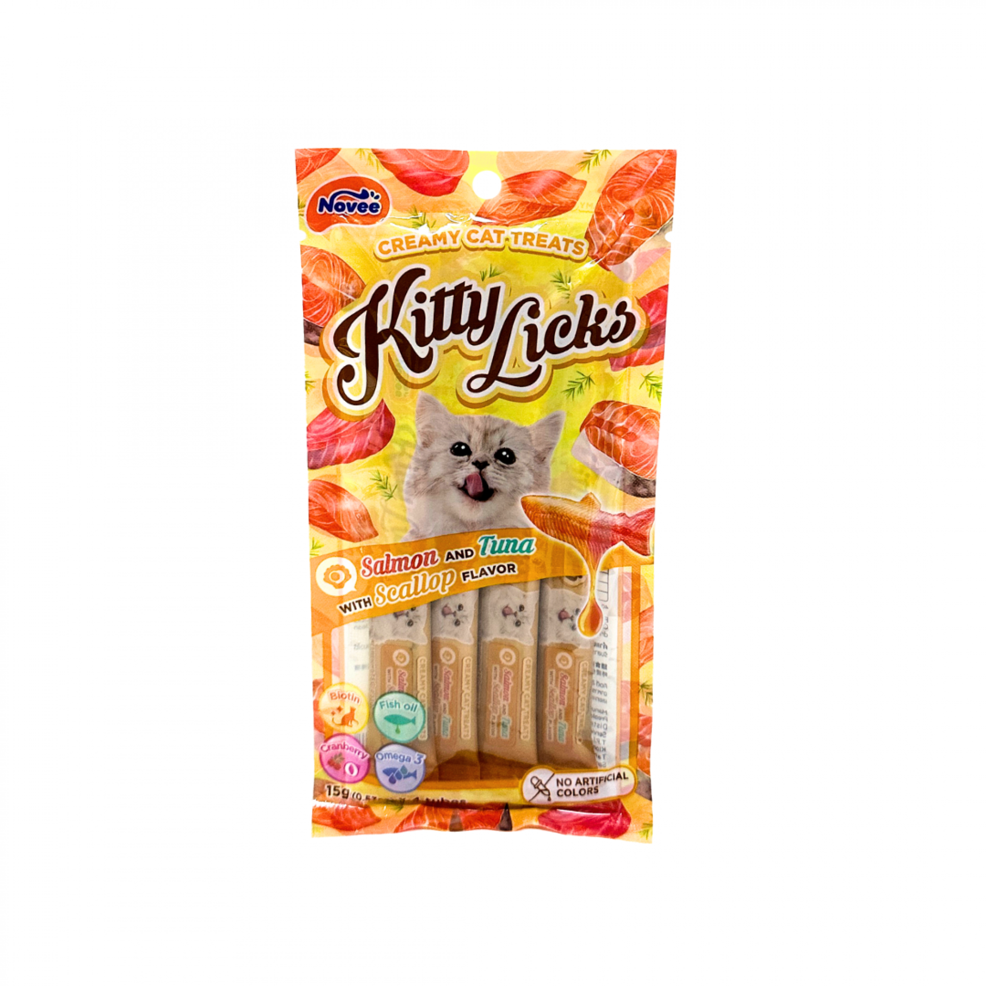 Novee - Kitty Licks - Salmon with Tuna & Scallop 15g x 4 tubesSuperpets Trading
