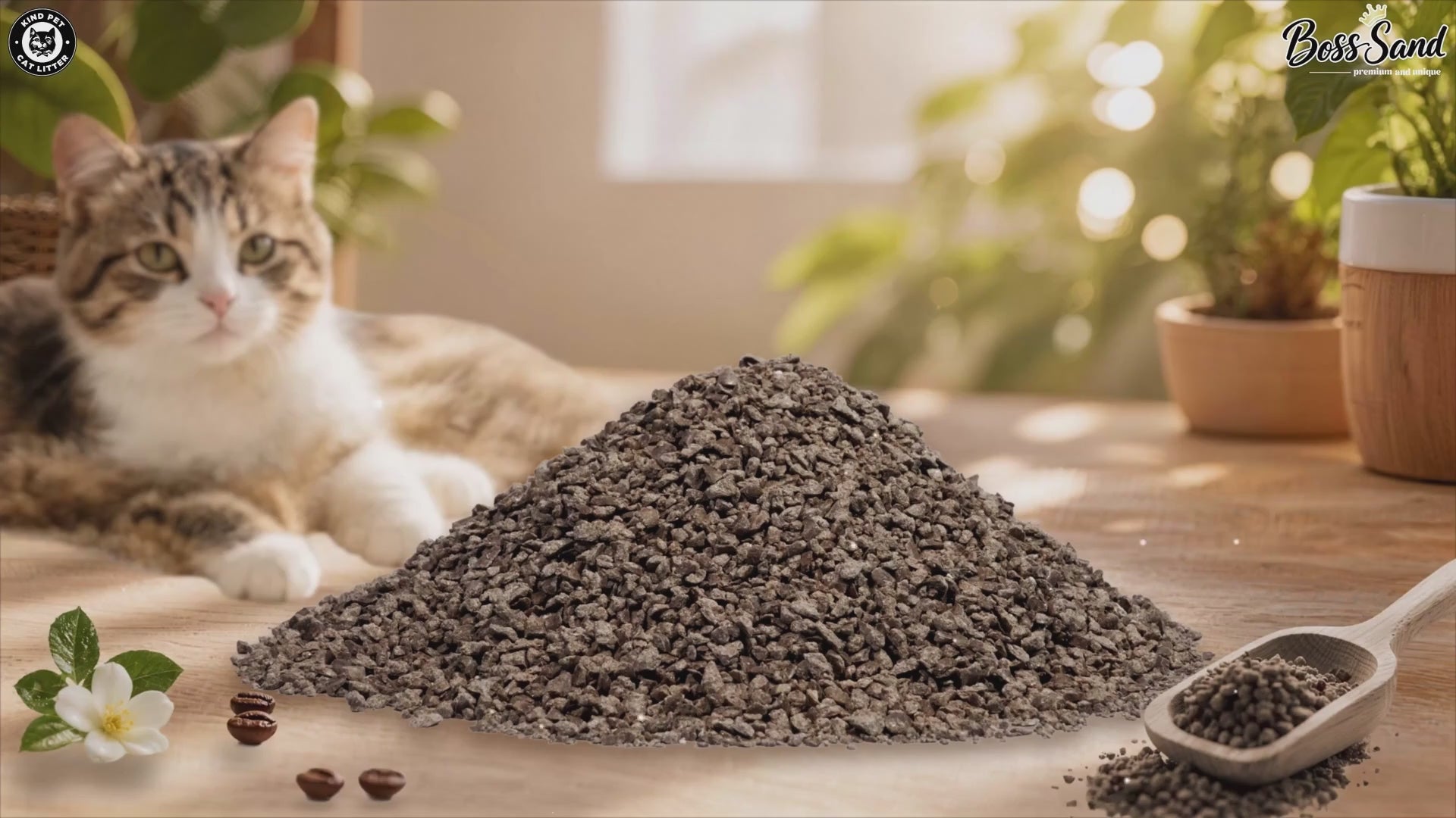 Load video: Boss Sand Coffee Cat litter - Caffeine Free 2.5kg