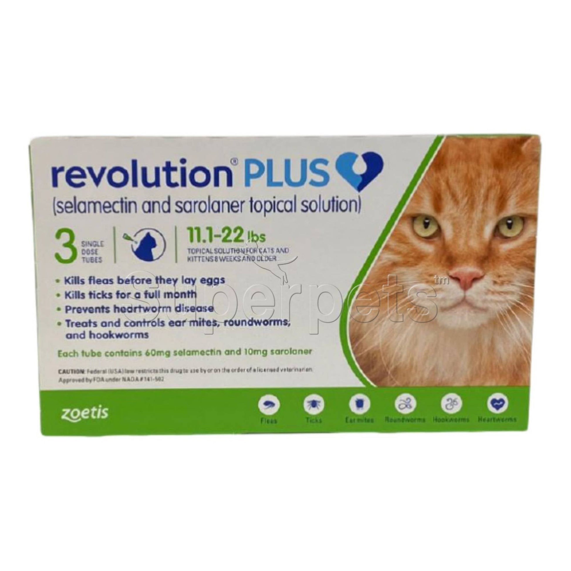 Revolution Plus for Cats 11.1 - 22lb (3 doses) (Green L)Superpets Trading