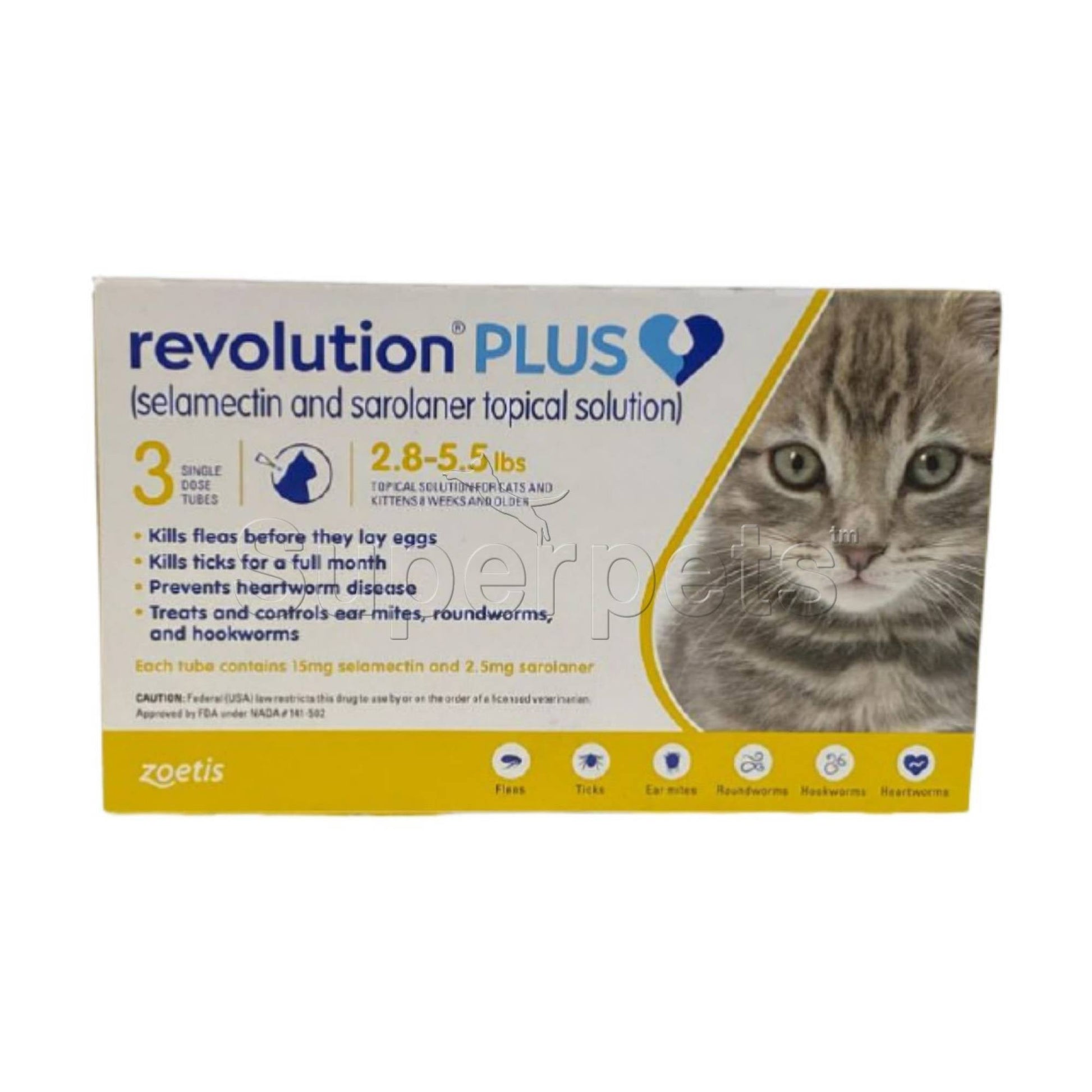 Revolution Plus for Cats 2.8 - 5.5lb (3 doses) (Yellow L)Superpets Trading
