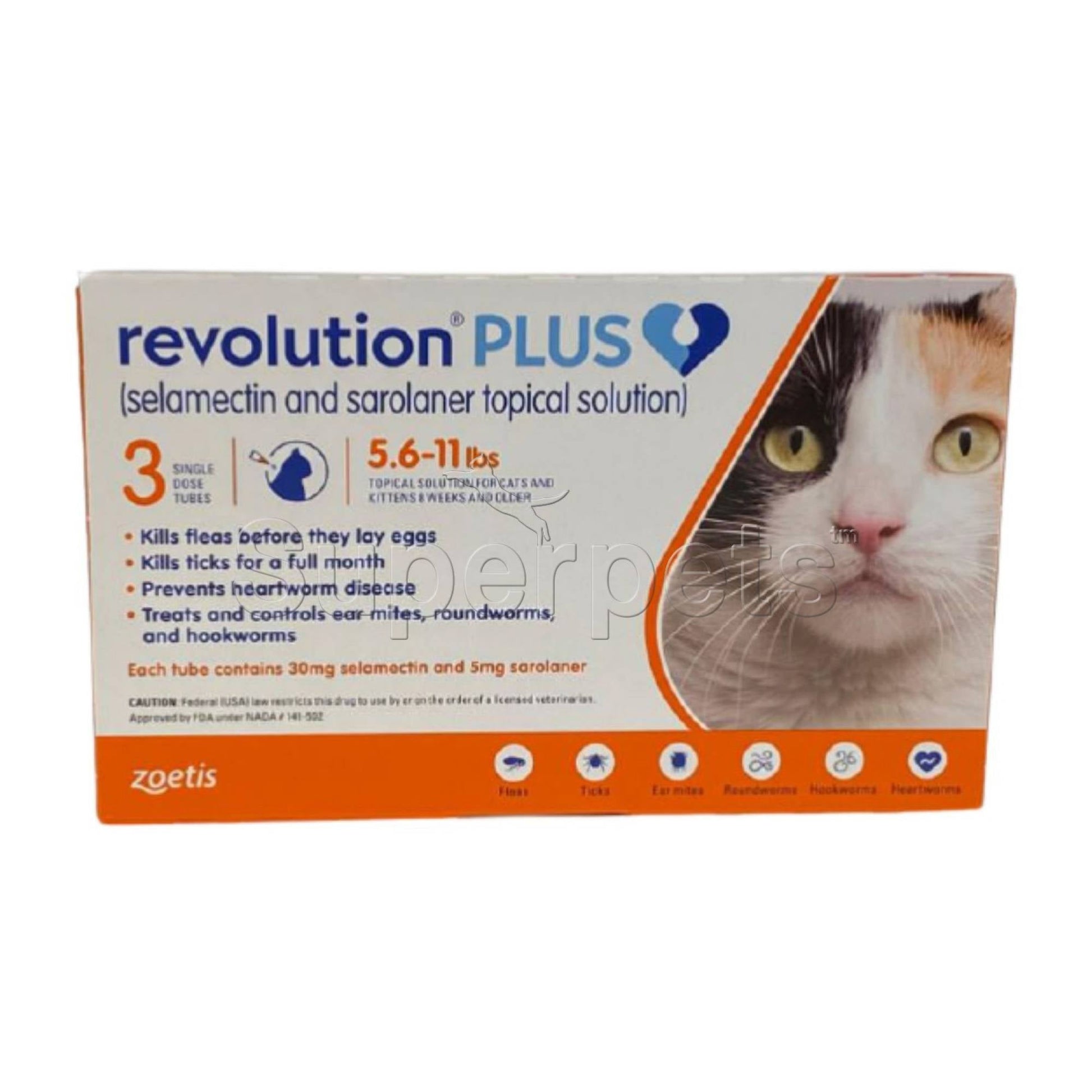 Revolution Plus for Cats 5.6 - 11lb (3 doses) (Orange M)Superpets Trading