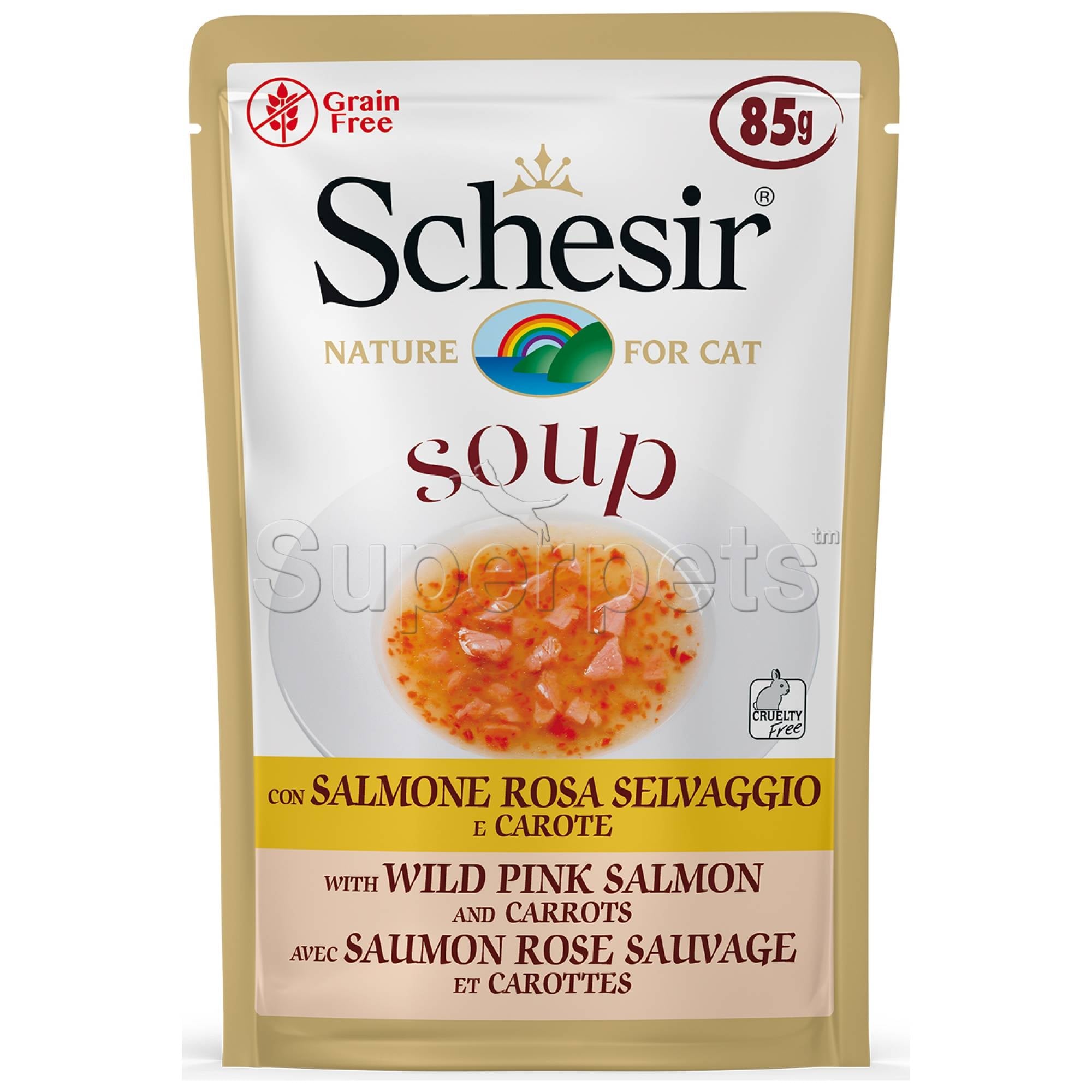 Schesir Cat - Soup Pouch - Wild Pink Salmon and Carrots 85gSuperpets Trading