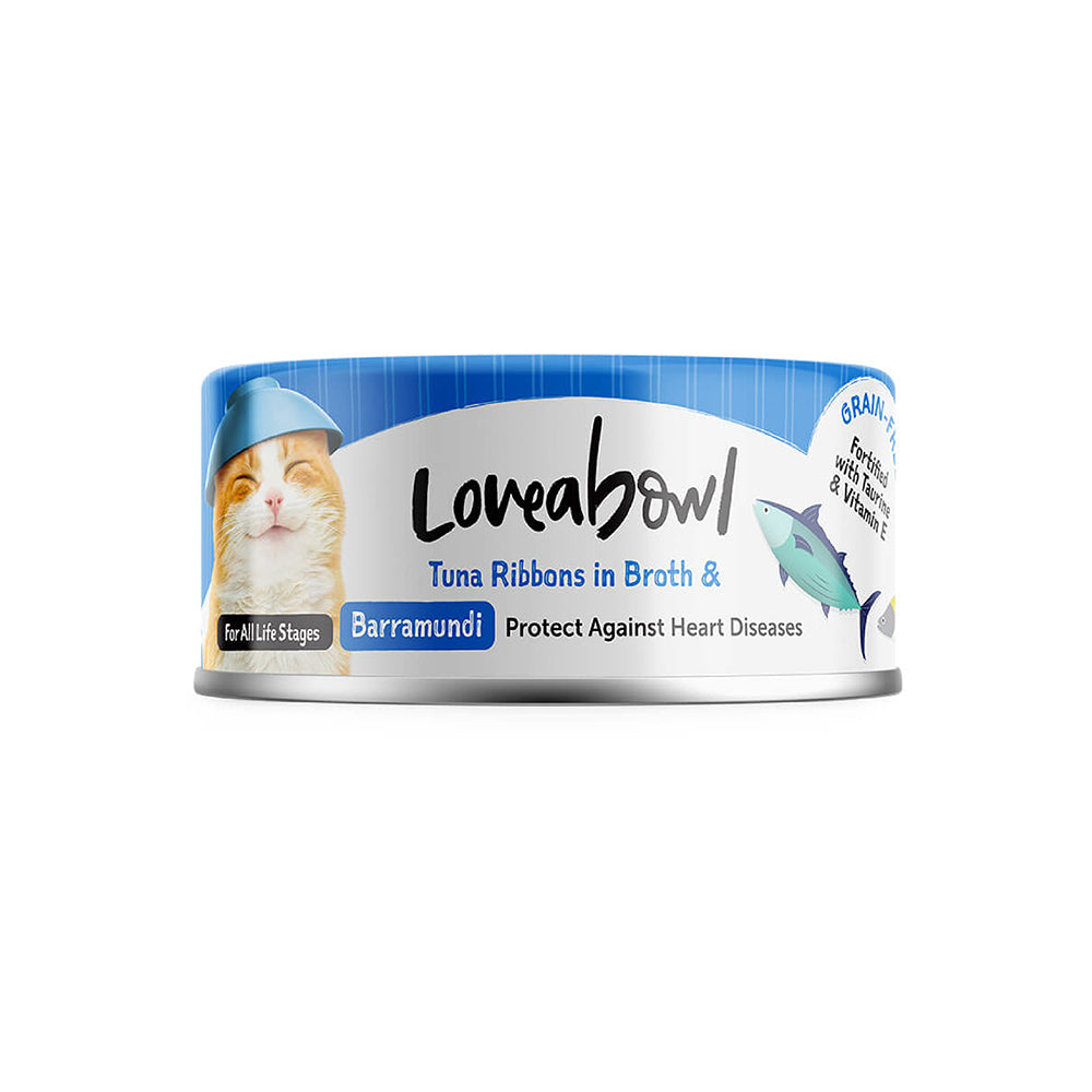 Loveabowl Tuna Ribbons in broth with Barramundi 70g x 24 cans (1 Carton)